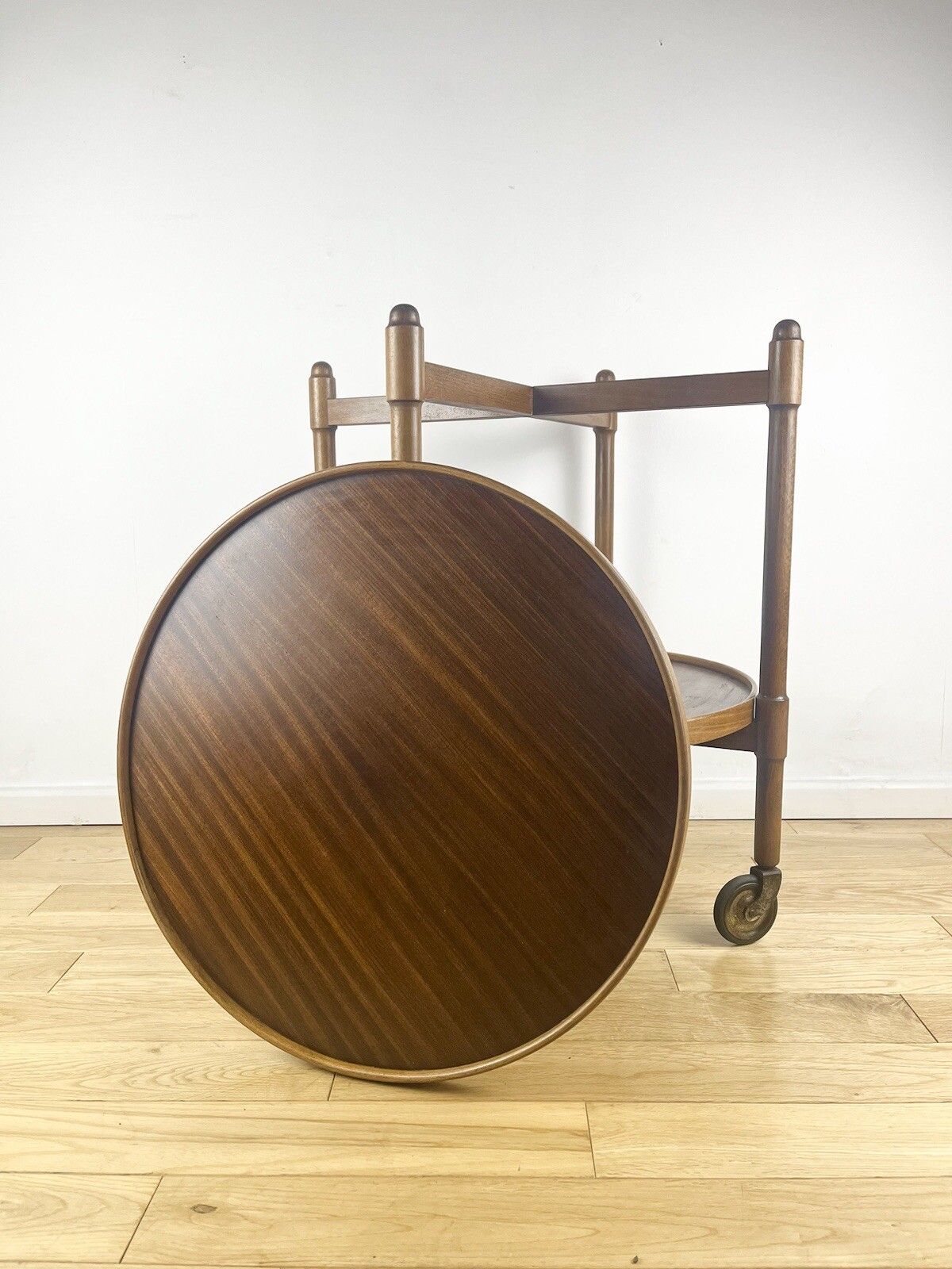 photo for sale Beautiful English Drinks Trolley Side Table Oak And Mahogany Mid Century 1950s