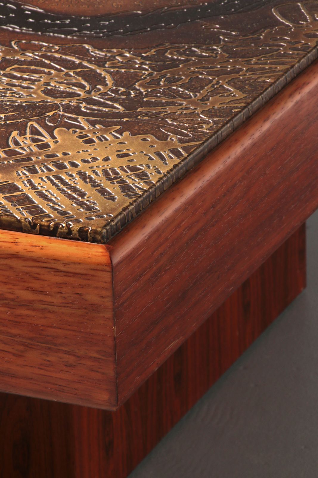 Brutalist Coffee Table With Copper Top And Wooden Base photo 2850.0