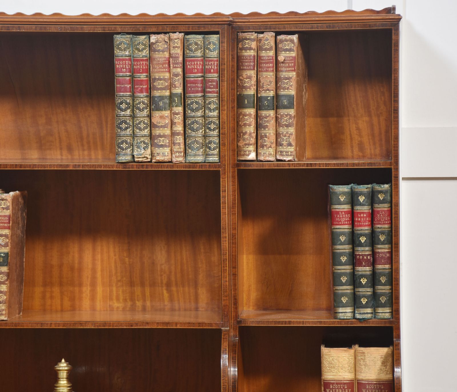 Pair Of Satinwood Crossbanded Open Breakfront Waterfall Bookcases photo buy