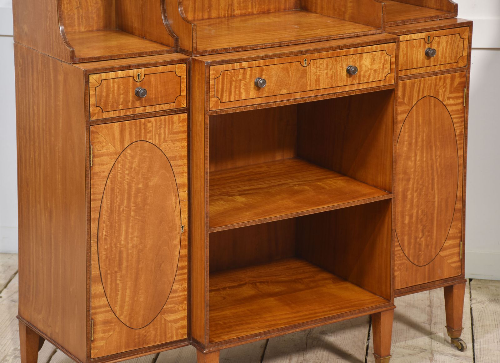 Furniture Pair Of Satinwood Crossbanded Open Breakfront Waterfall Bookcases photo