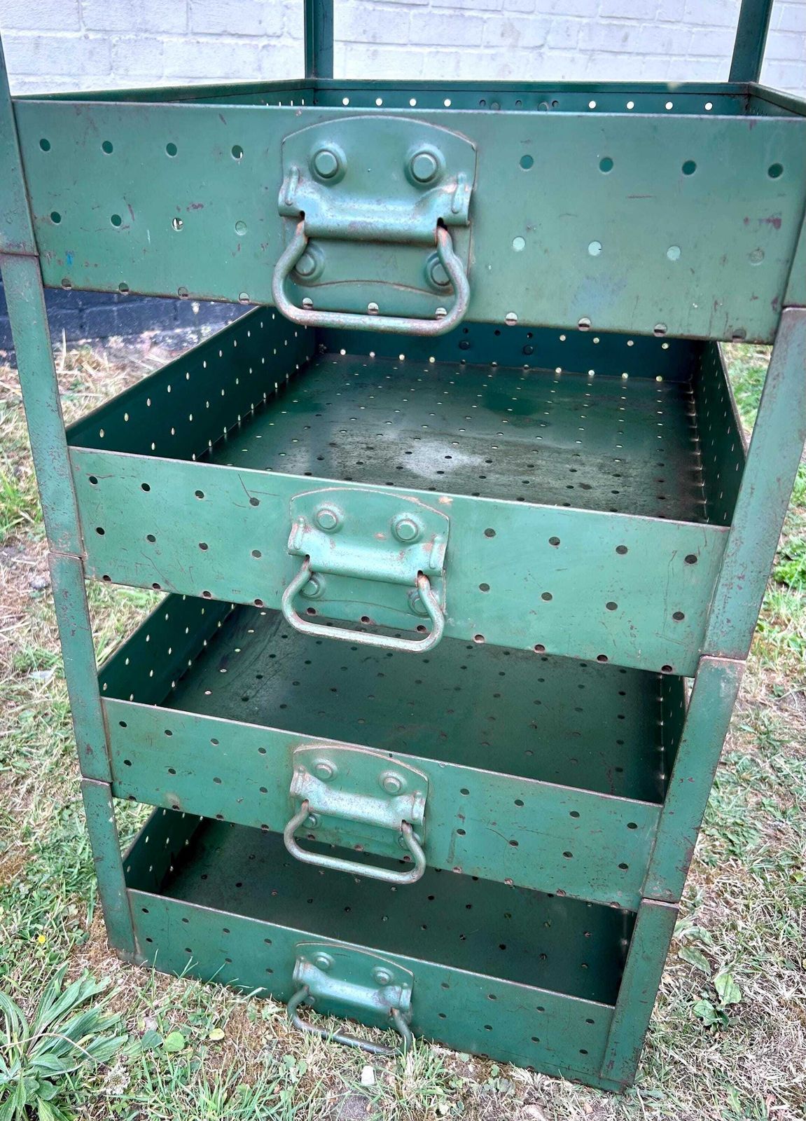 1940s Green Steel 8 Tier Trays Drawer Industrial Cabinet Box Desk Metal Kitchen Chest Of Garage Antique Vintage Unit Shelves photo buy