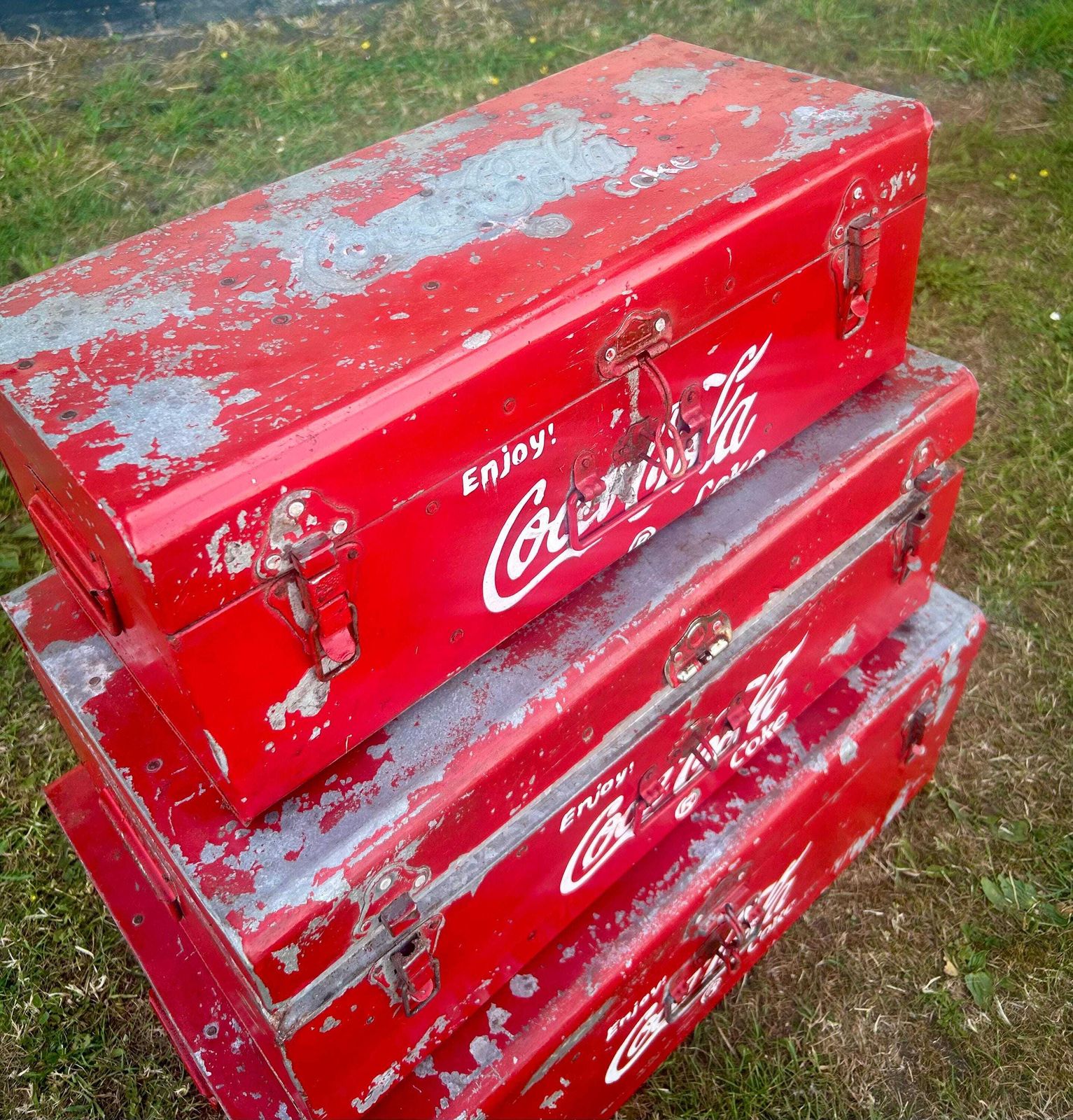 Vintage Coca Cola Chest Trunk Box Cooler Fridge Advertising Mancave Cafe Garage Metal Retro Kitchen Decor Sign Coke photo for sale