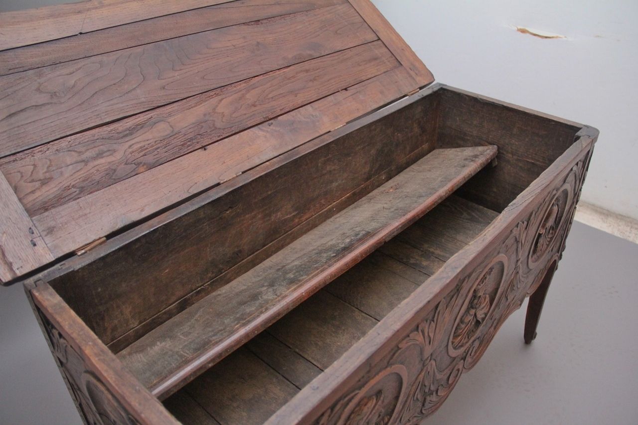 Early 19th Century French Carved Oak Coffer photo Furniture