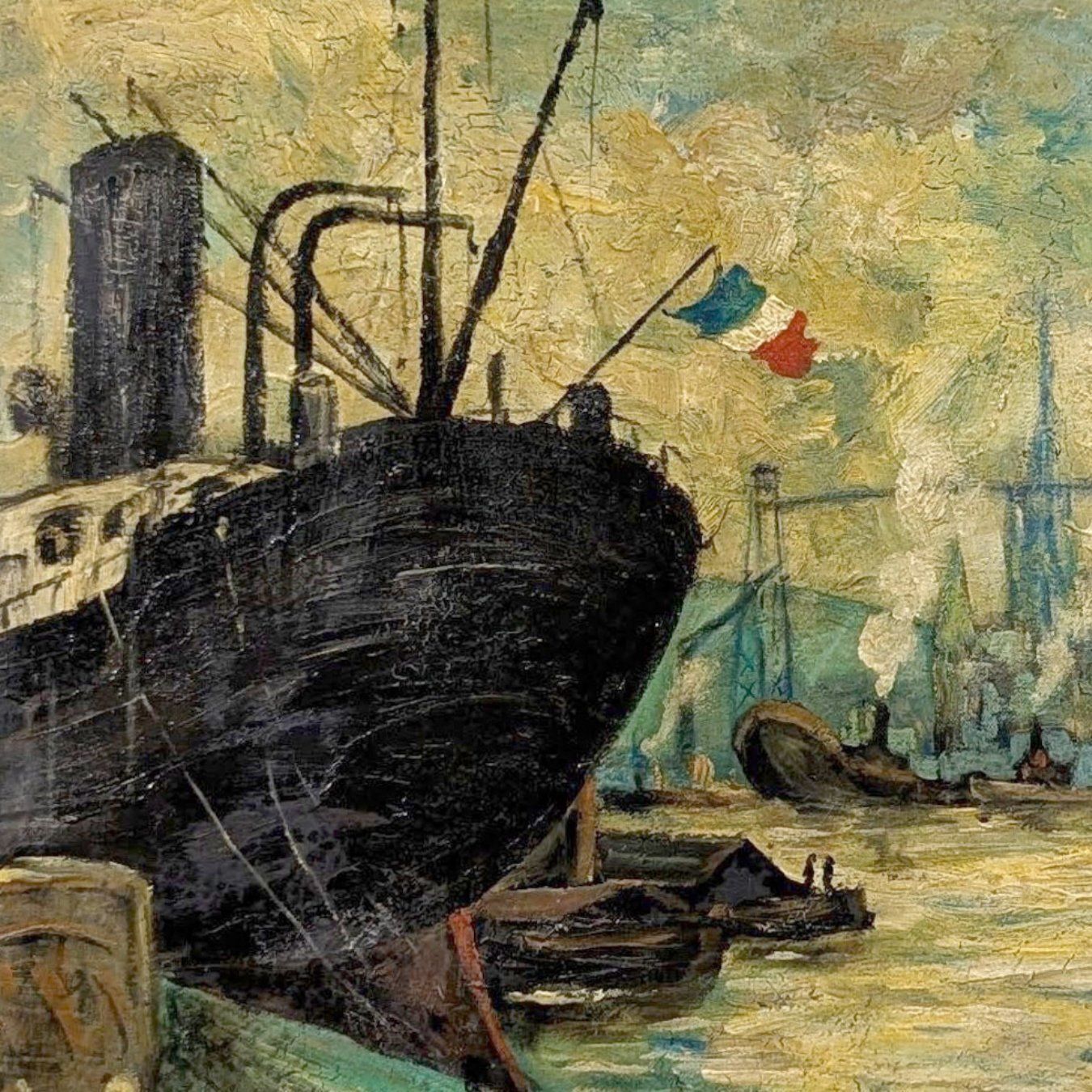 Oil On Canvas Narcisse Guilbert Boats At The Quay photo furniture