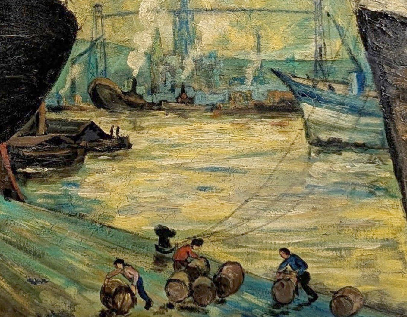 Oil On Canvas Narcisse Guilbert Boats At The Quay photo for sale