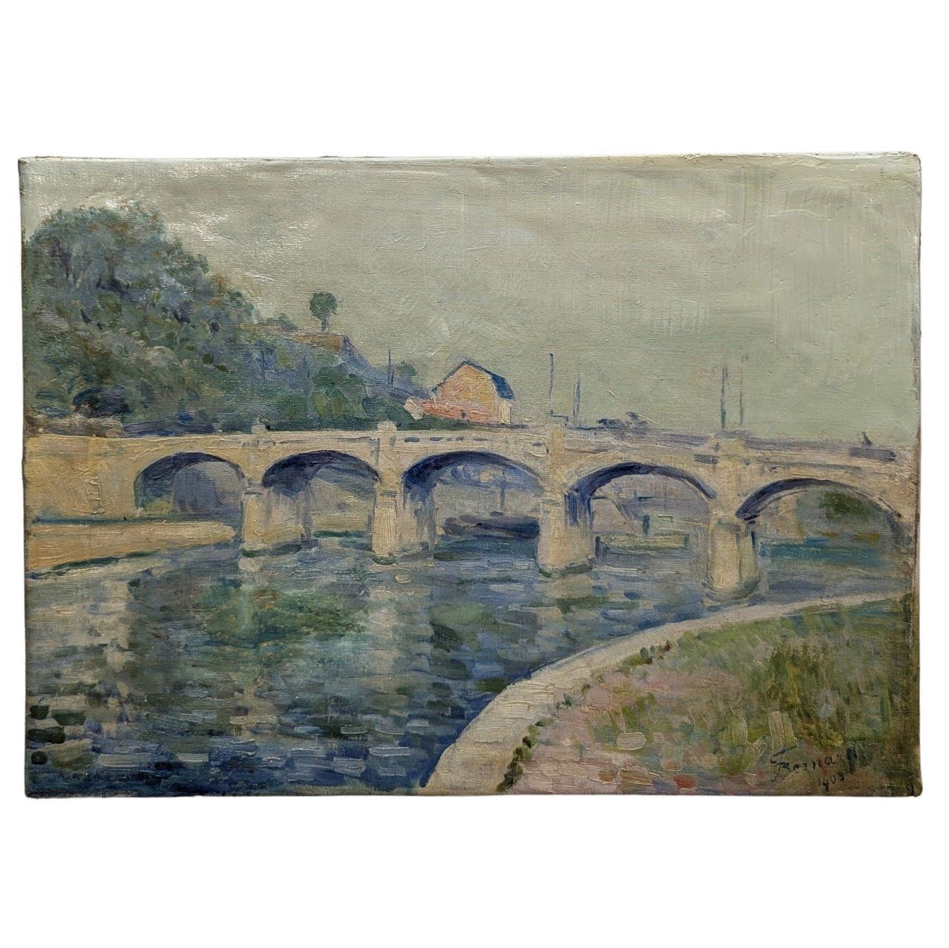 Oil On Canvas Of Parisian Landscape Signed Bernard