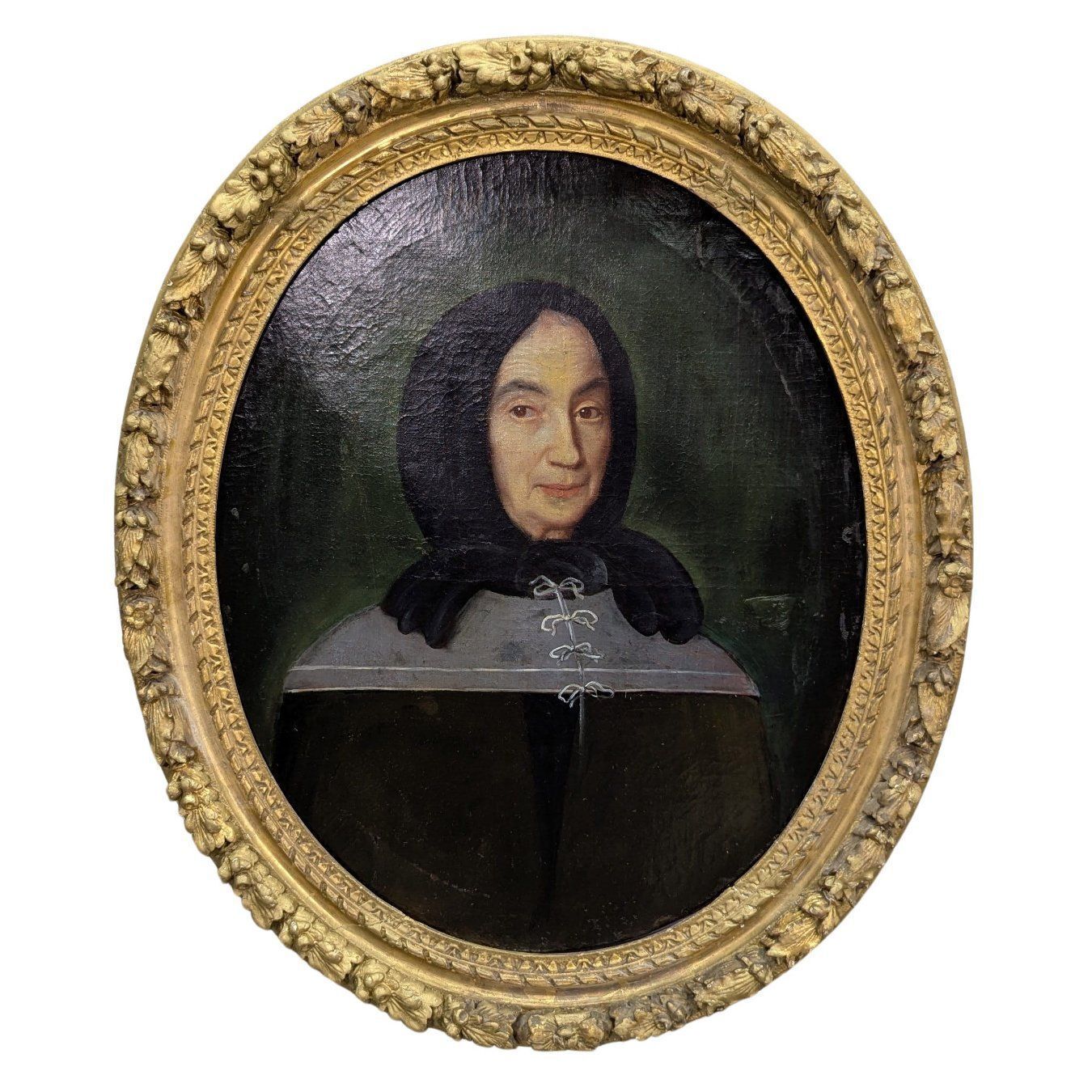 Portrait Oil On Canvas 18th Century Gilded Wooden Frame