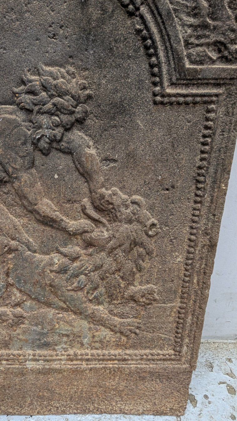 19th Century Cast Iron Fireplace Plaque, Hercules And The Lion photo Home Fixtures