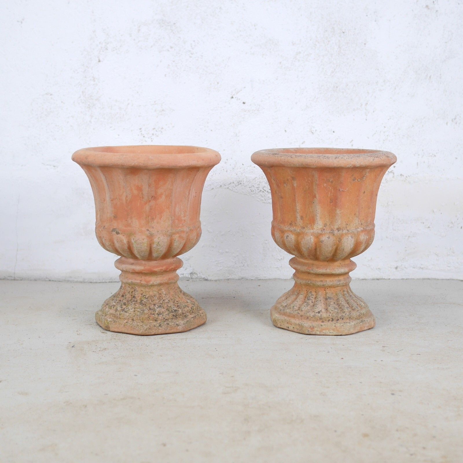 Garden Decor Pair Weathered Terracotta Garden Urn Tazza Planter Antique Style #102925 photo