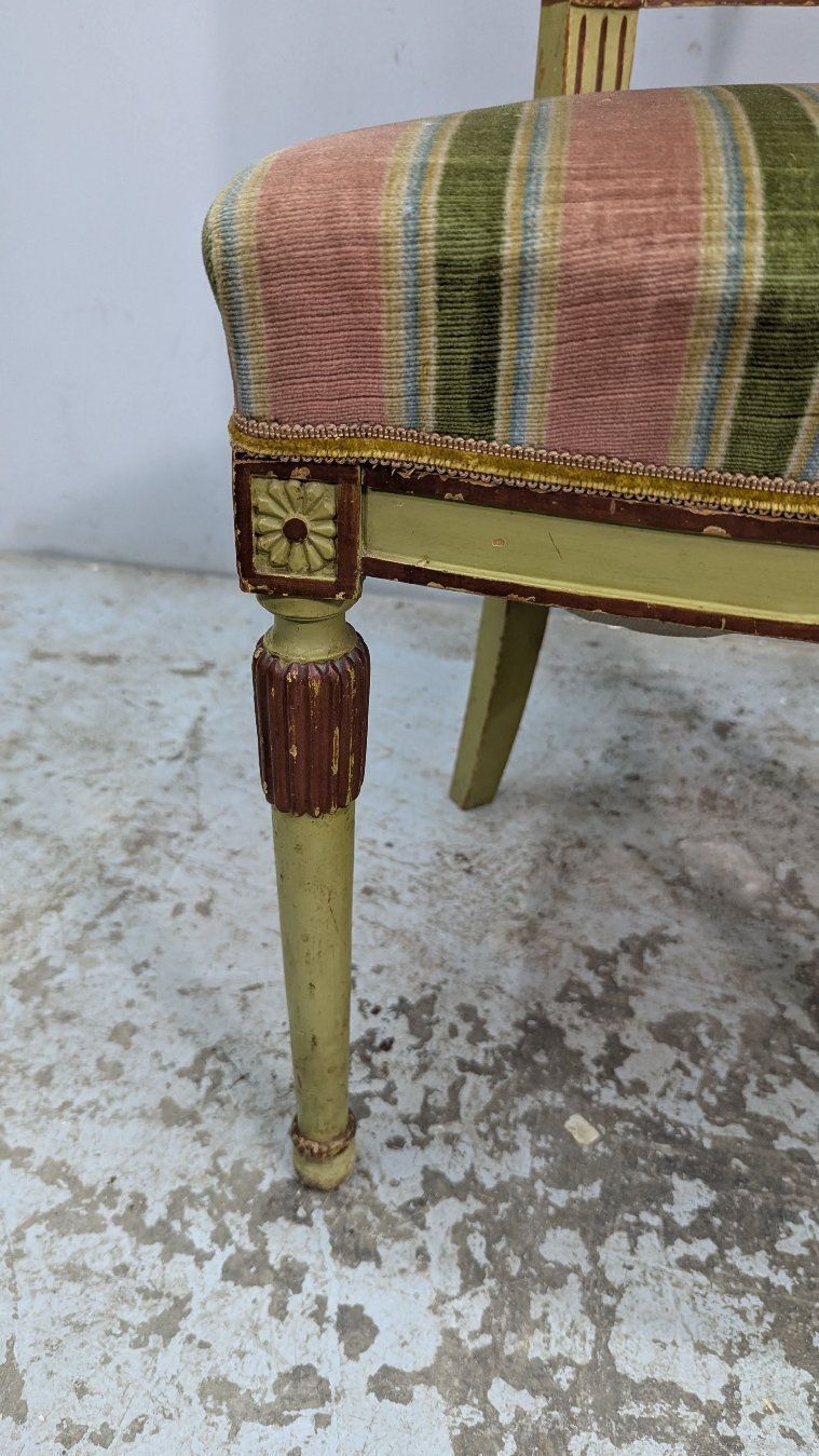 Pair Of Lacquered Directoire Style Chairs With Green Velvet Tops photo 694.0