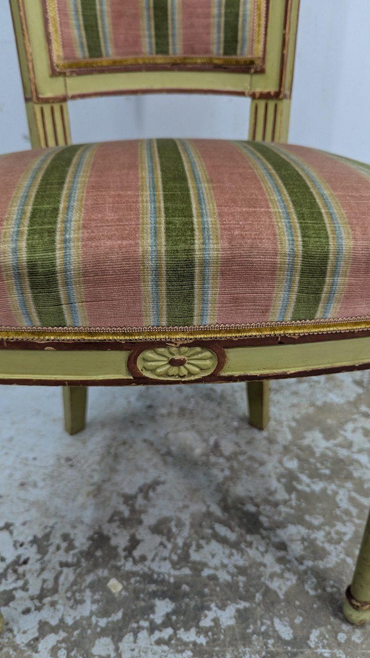 Pair Of Lacquered Directoire Style Chairs With Green Velvet Tops photo vinterior