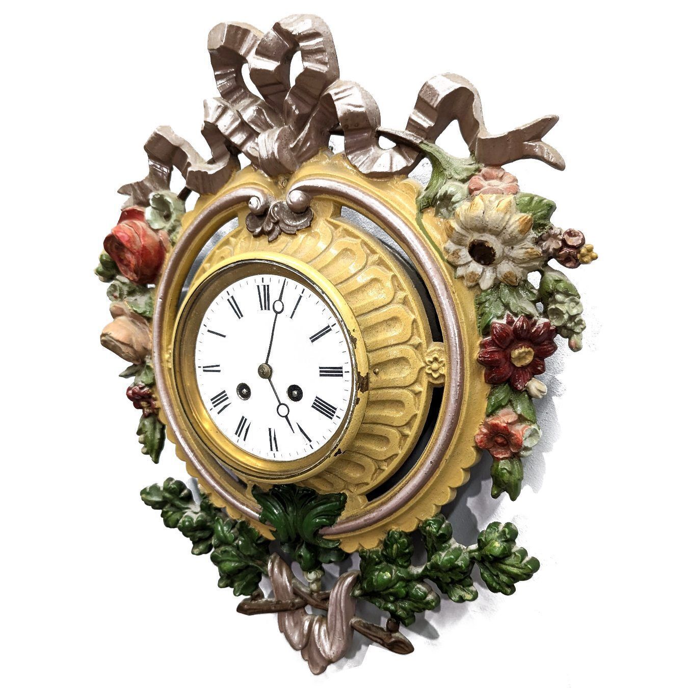 Painted Cast Iron Wall Clock, Parisian Movement – ​​France, Circa 1870 photo for sale