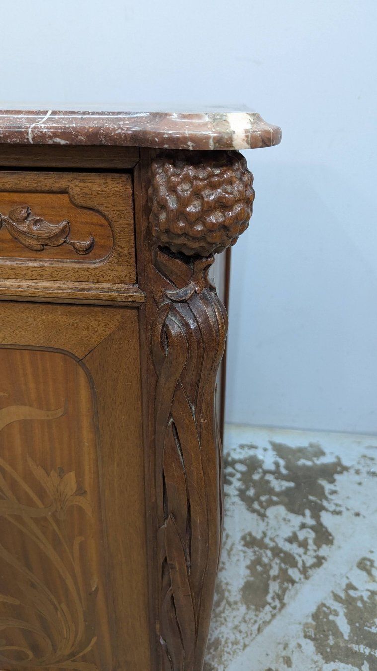 Superb High Art Nouveau Sideboard From 1900, Inlaid And Carved photo vinterior