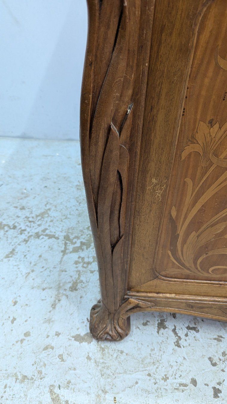 Superb High Art Nouveau Sideboard From 1900, Inlaid And Carved photo vintage