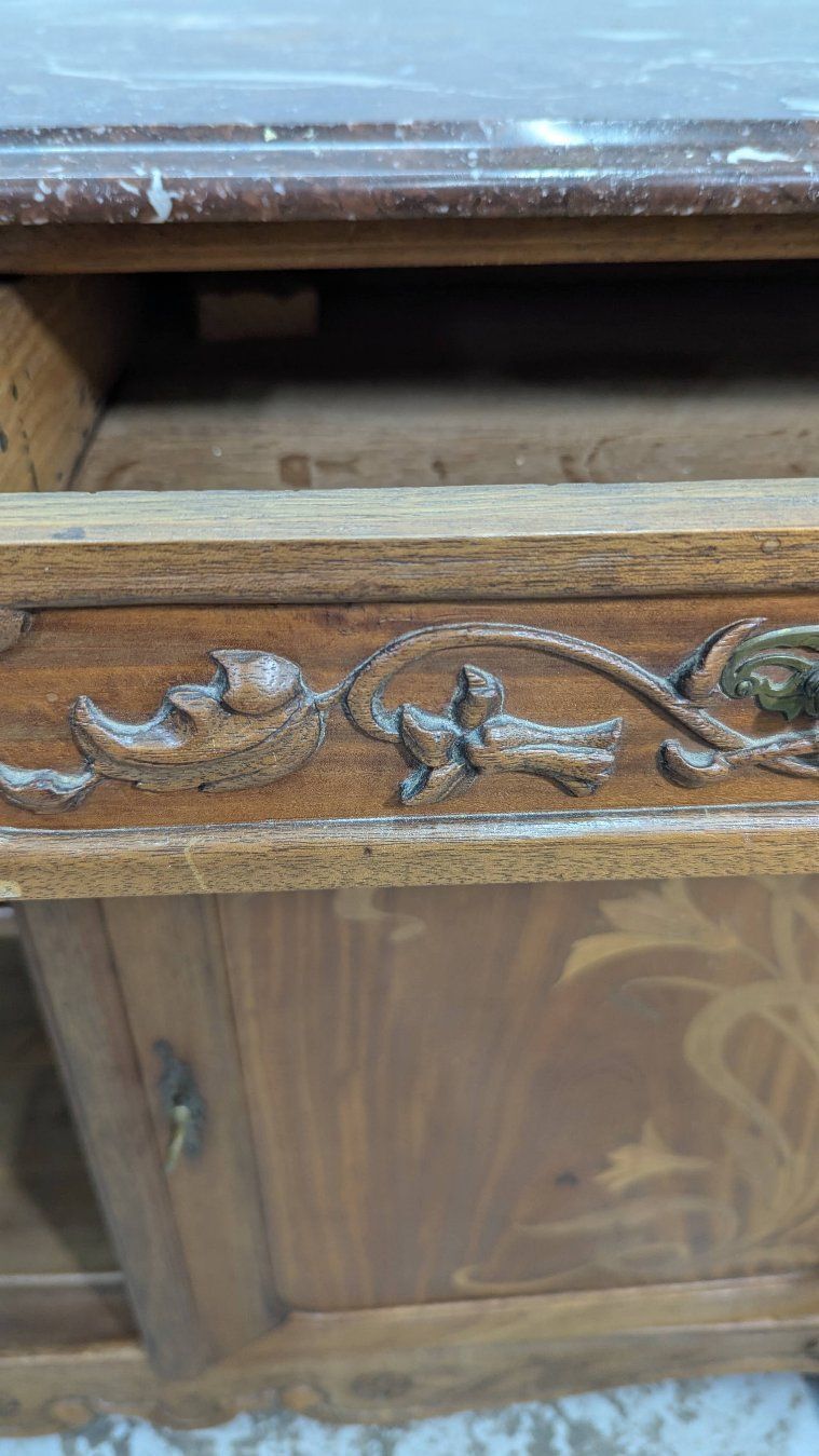 Furniture Superb High Art Nouveau Sideboard From 1900, Inlaid And Carved photo