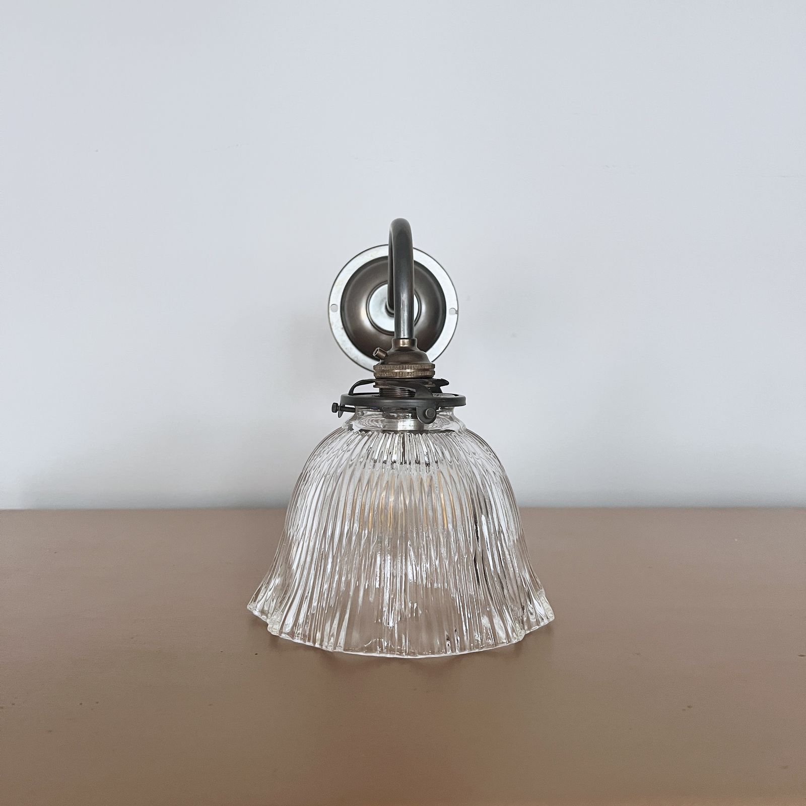Frilled Holophane Glass Wall Light photo for sale