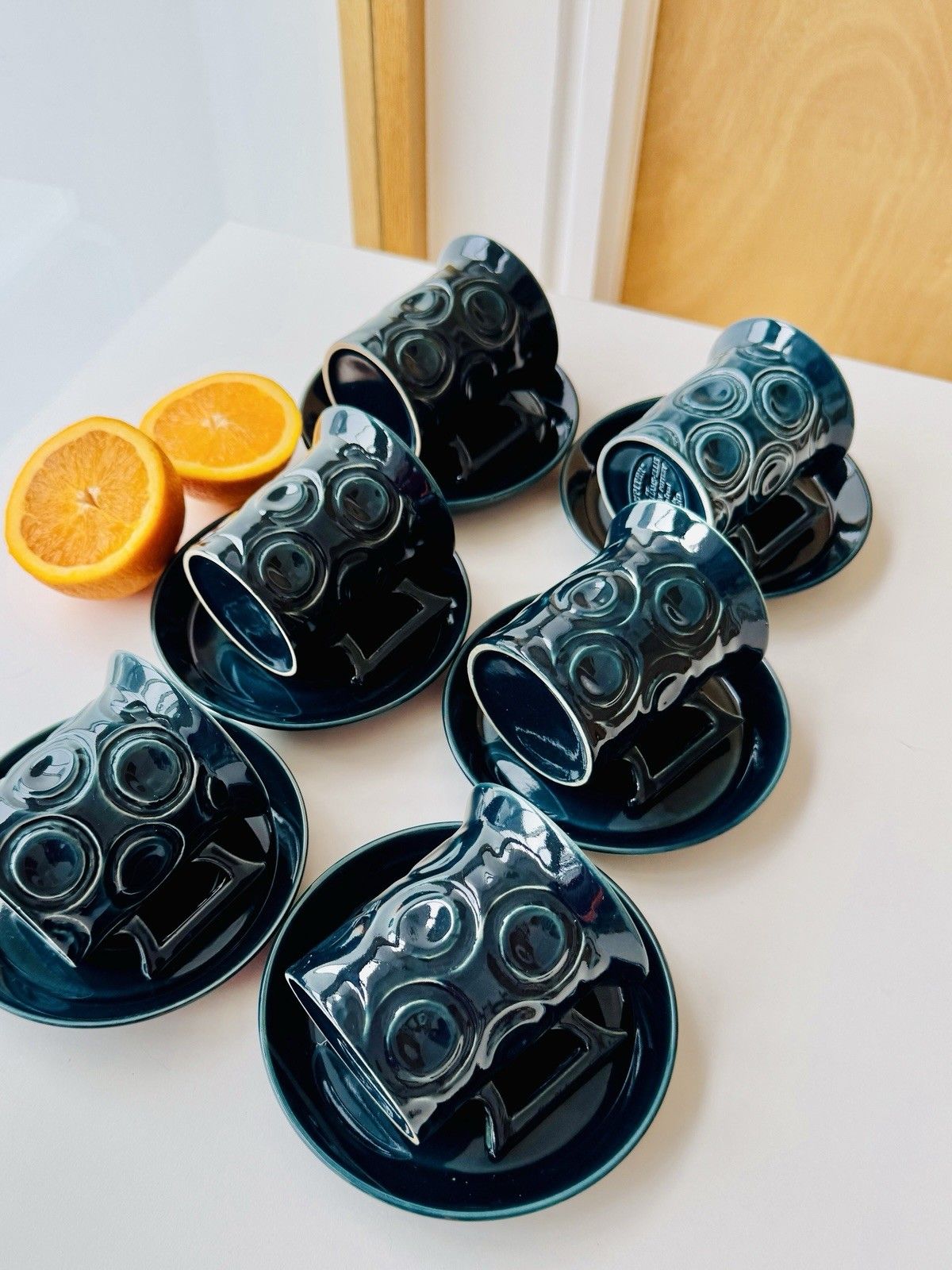 6 1960s Portmeirion Blue Jupiter Coffee Cups & Saucers By Susan Williams Ellis photo for sale