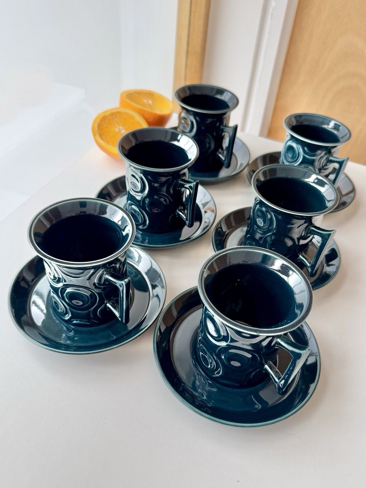 6 1960s Portmeirion Blue Jupiter Coffee Cups & Saucers By Susan Williams Ellis photo Home Decor