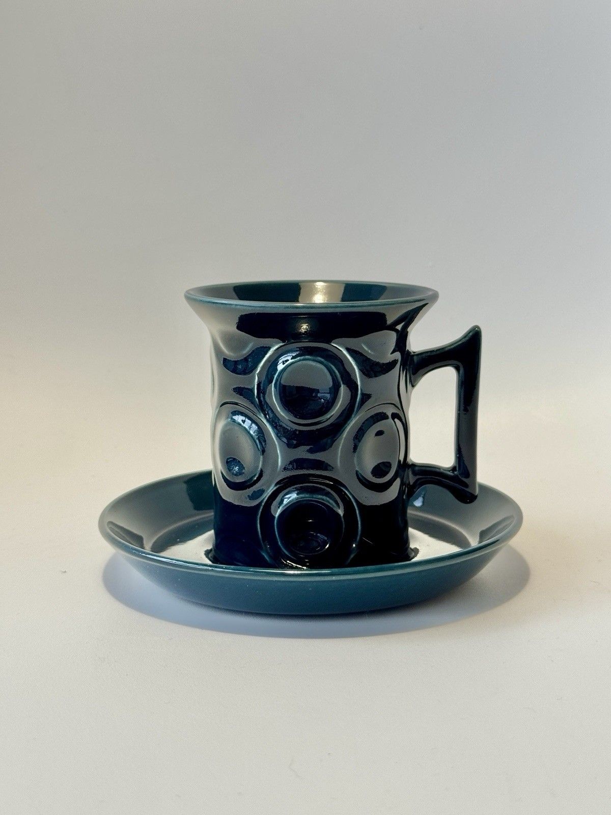 photo buy 6 1960s Portmeirion Blue Jupiter Coffee Cups & Saucers By Susan Williams Ellis