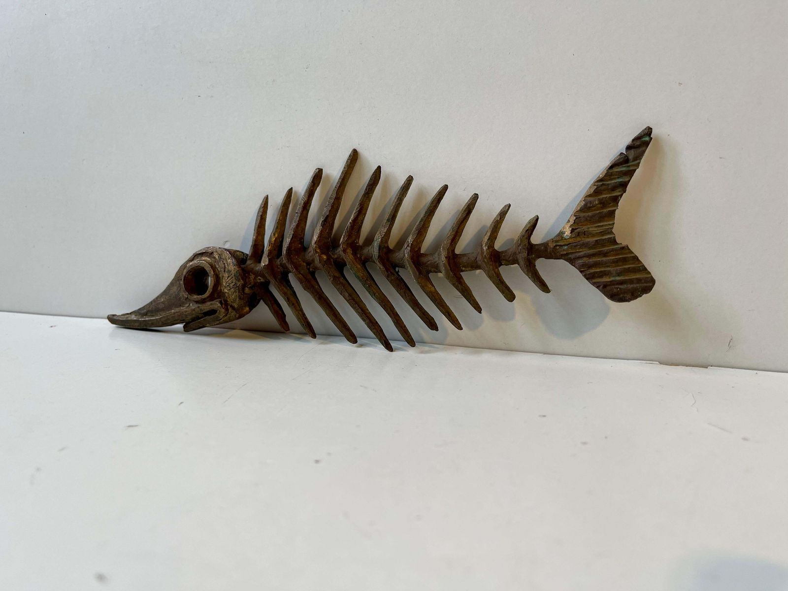 Danish Artist Peder E. Madsen Brutalist Primeval Sword Fish Skeleton In Bronze photo furniture