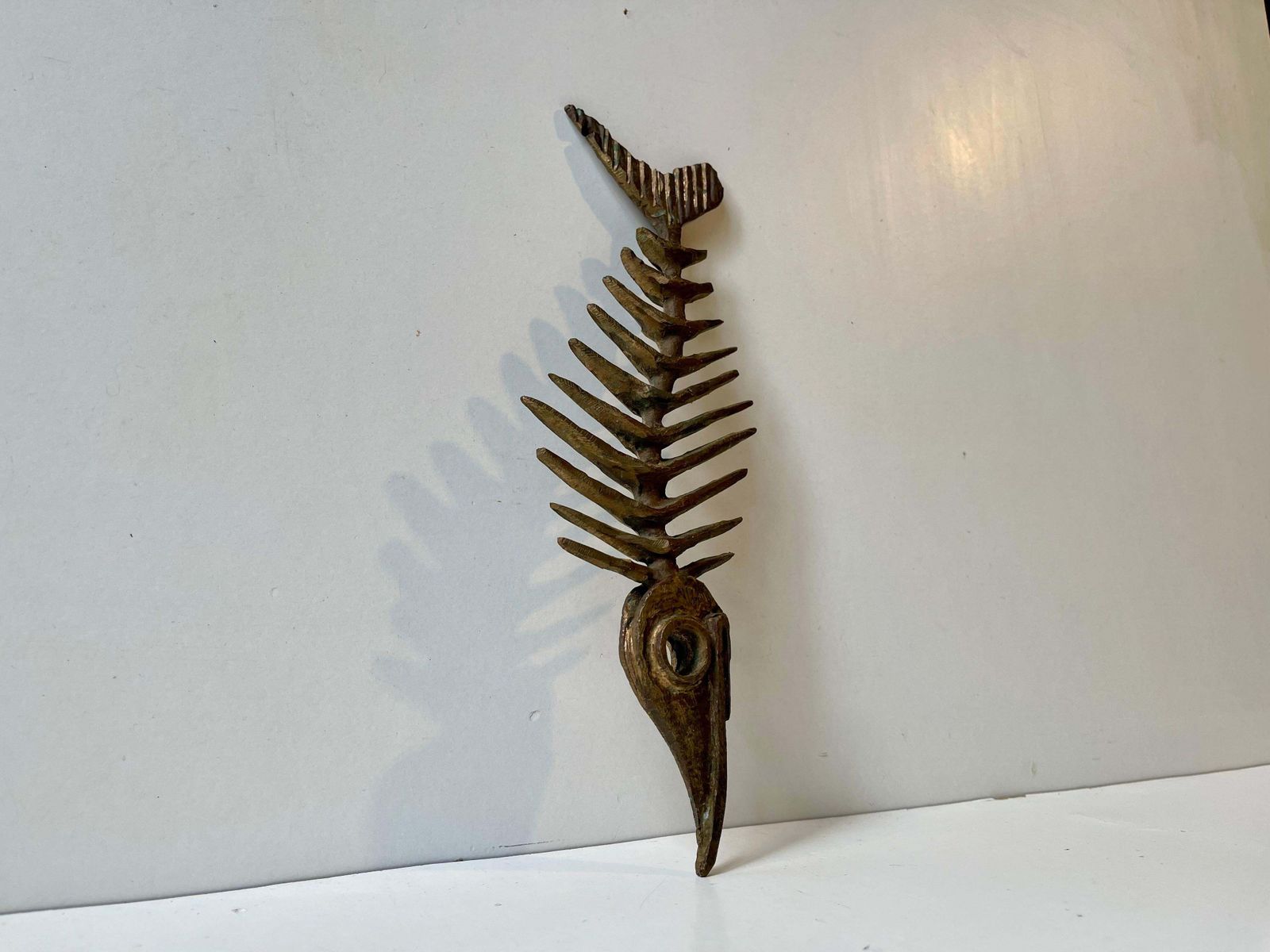 Danish Artist Peder E. Madsen Brutalist Primeval Sword Fish Skeleton In Bronze photo for sale