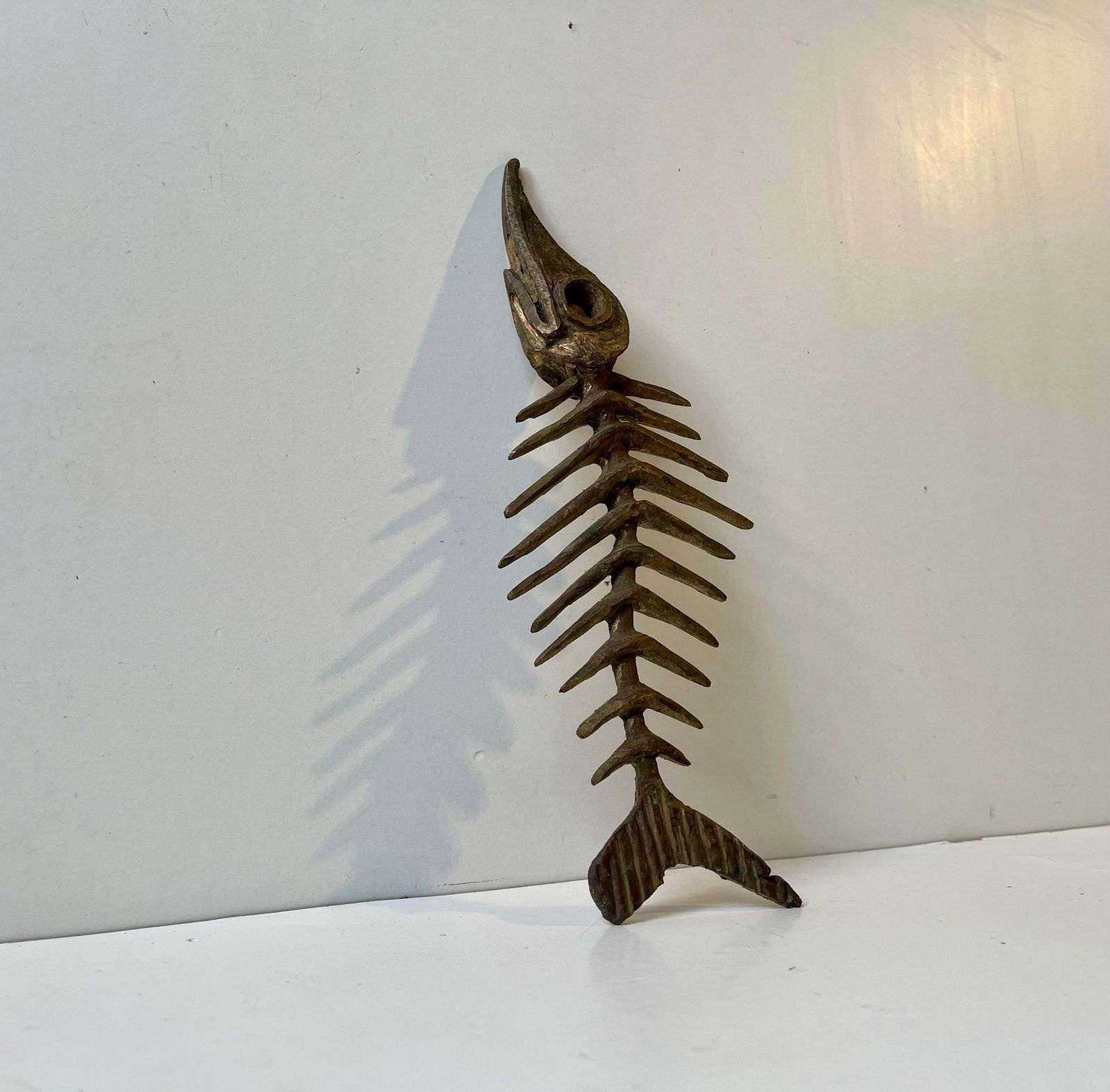 Danish Artist Peder E. Madsen Brutalist Primeval Sword Fish Skeleton In Bronze photo buy