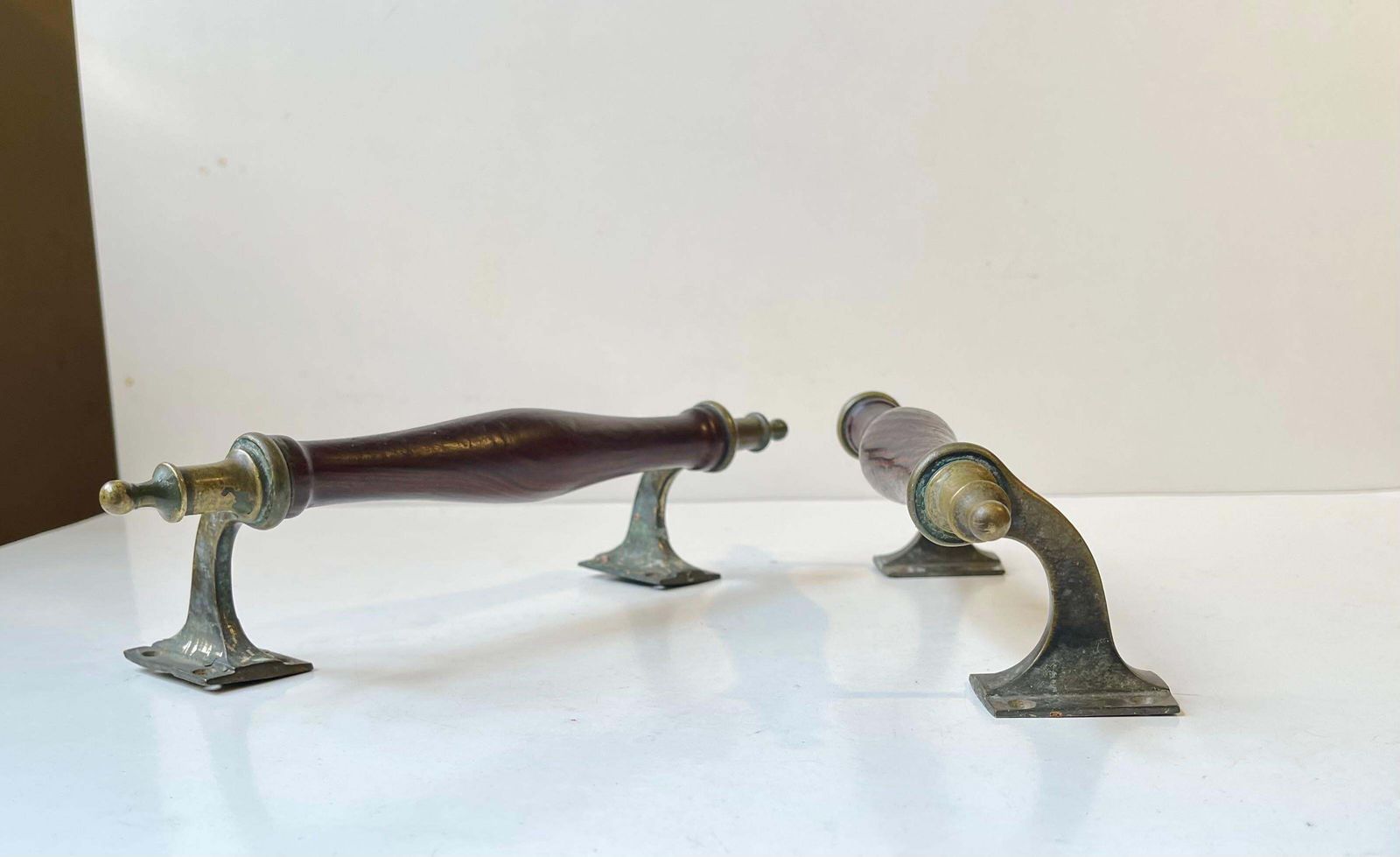 Antique Victorian Saloon Door Handles In Brass, Bronze & Hardwood photo furniture