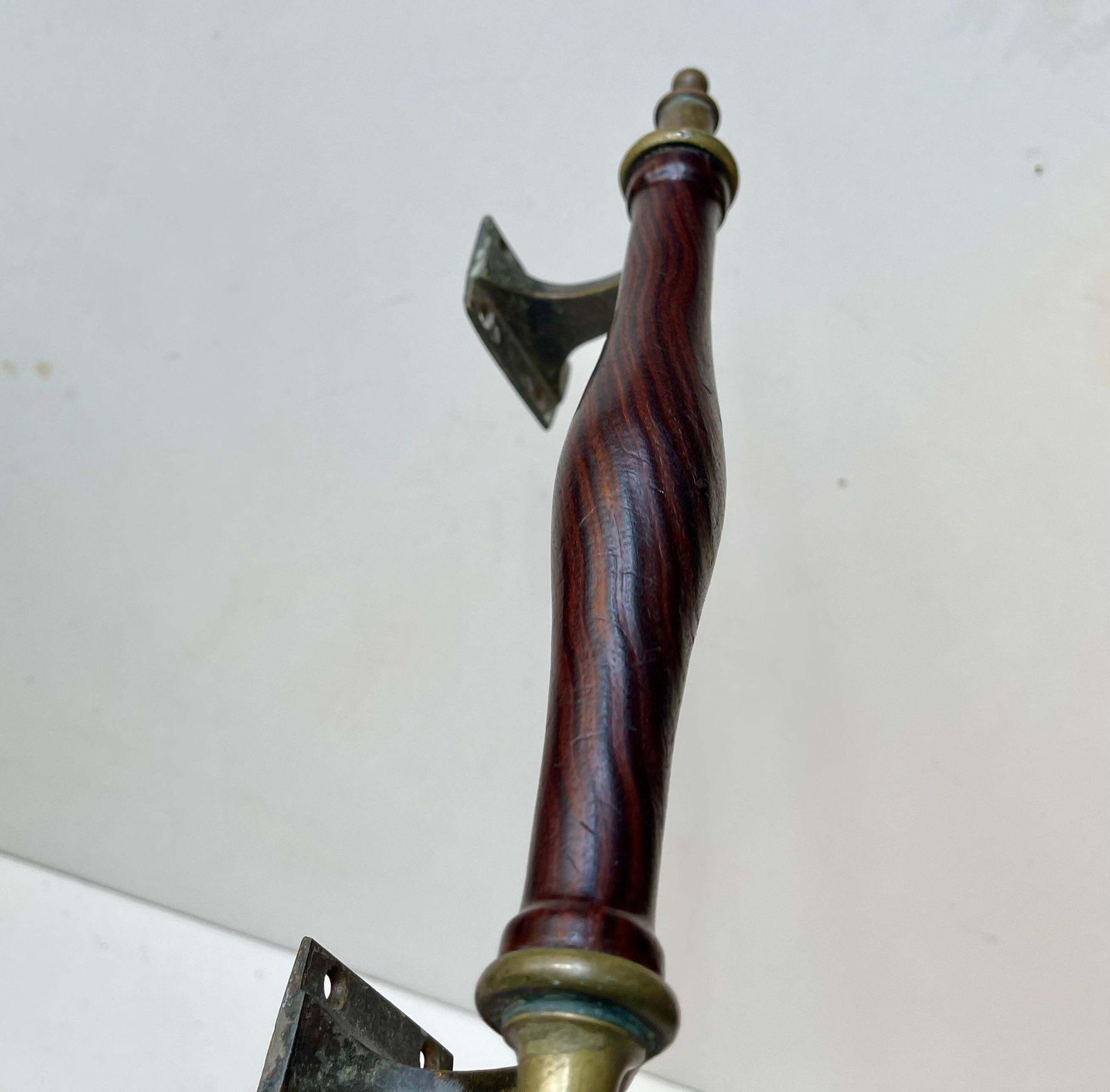 Antique Victorian Saloon Door Handles In Brass, Bronze & Hardwood photo for sale