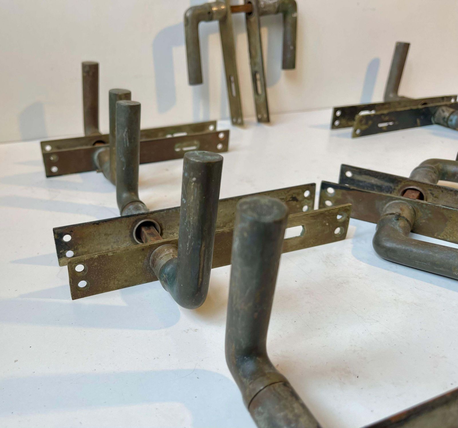 Scandinavian Bauhaus State Building Door Handles In Brass, 1930s, 8 Sets photo buy
