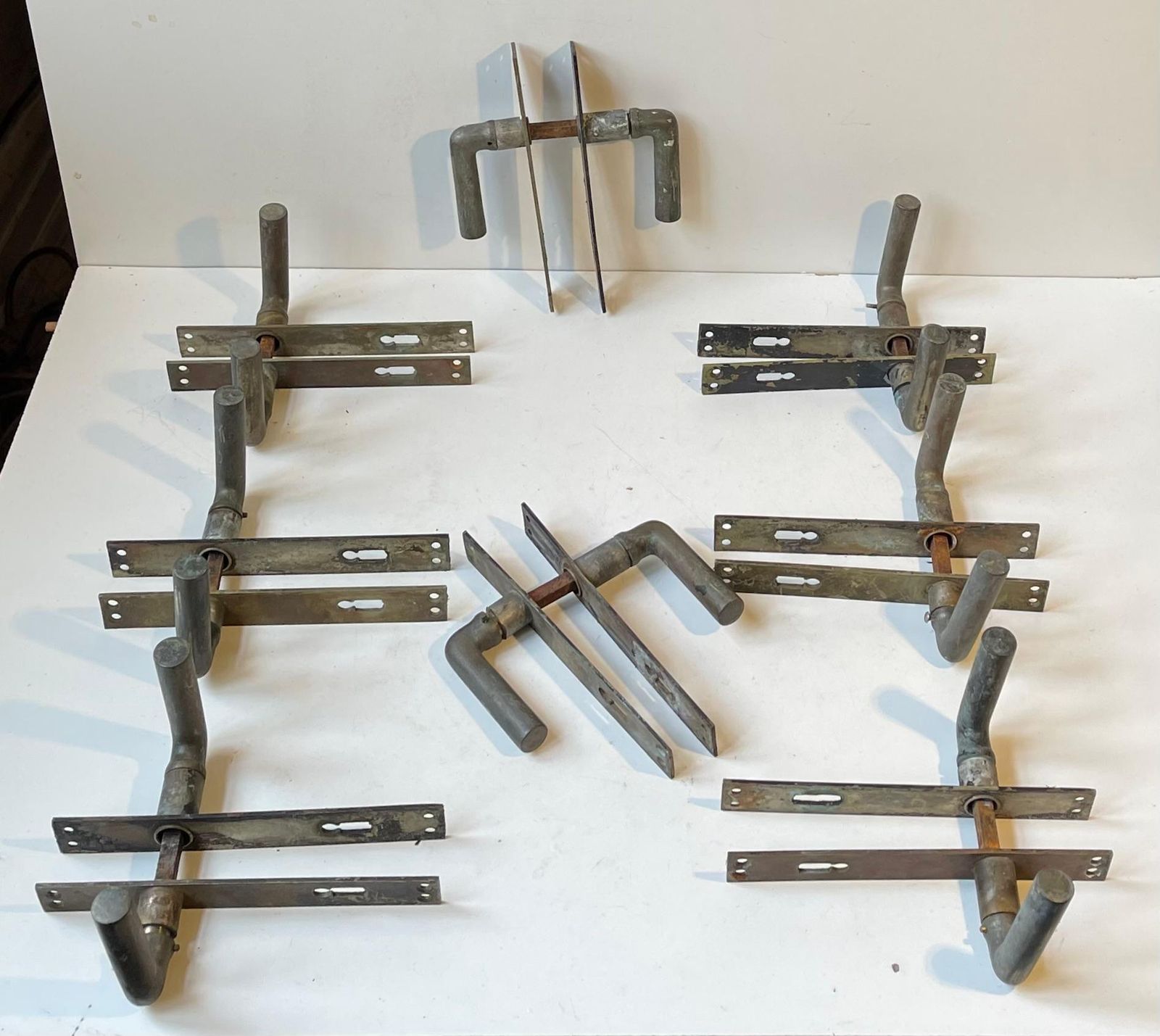 Scandinavian Bauhaus State Building Door Handles In Brass, 1930s, 8 Sets photo vintage