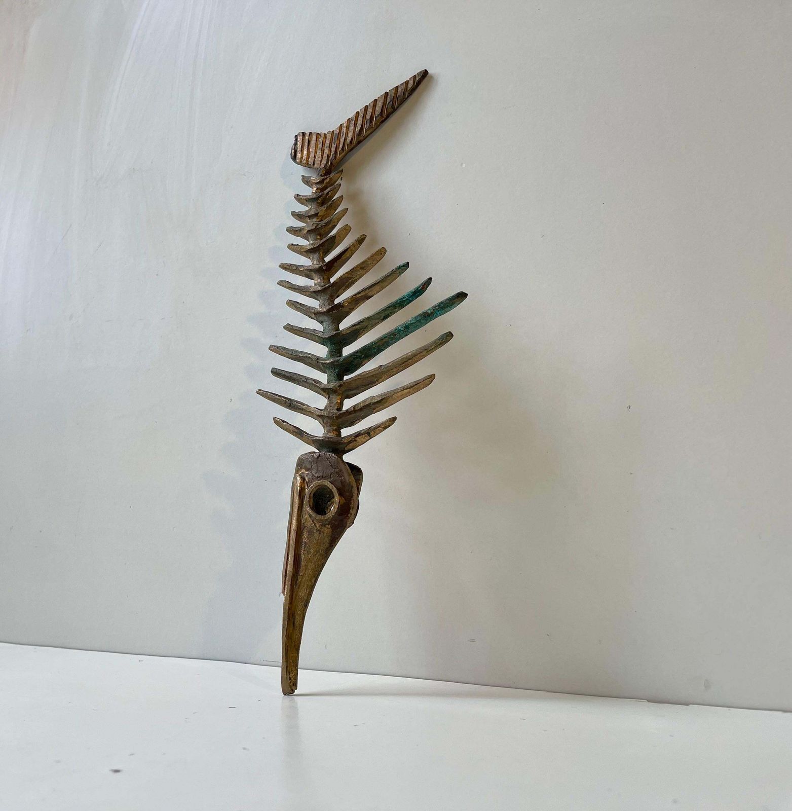 Danish Artist Peder E. Madsen Brutalist Primeval Sword Fish Skeleton In Bronze photo 1577.0