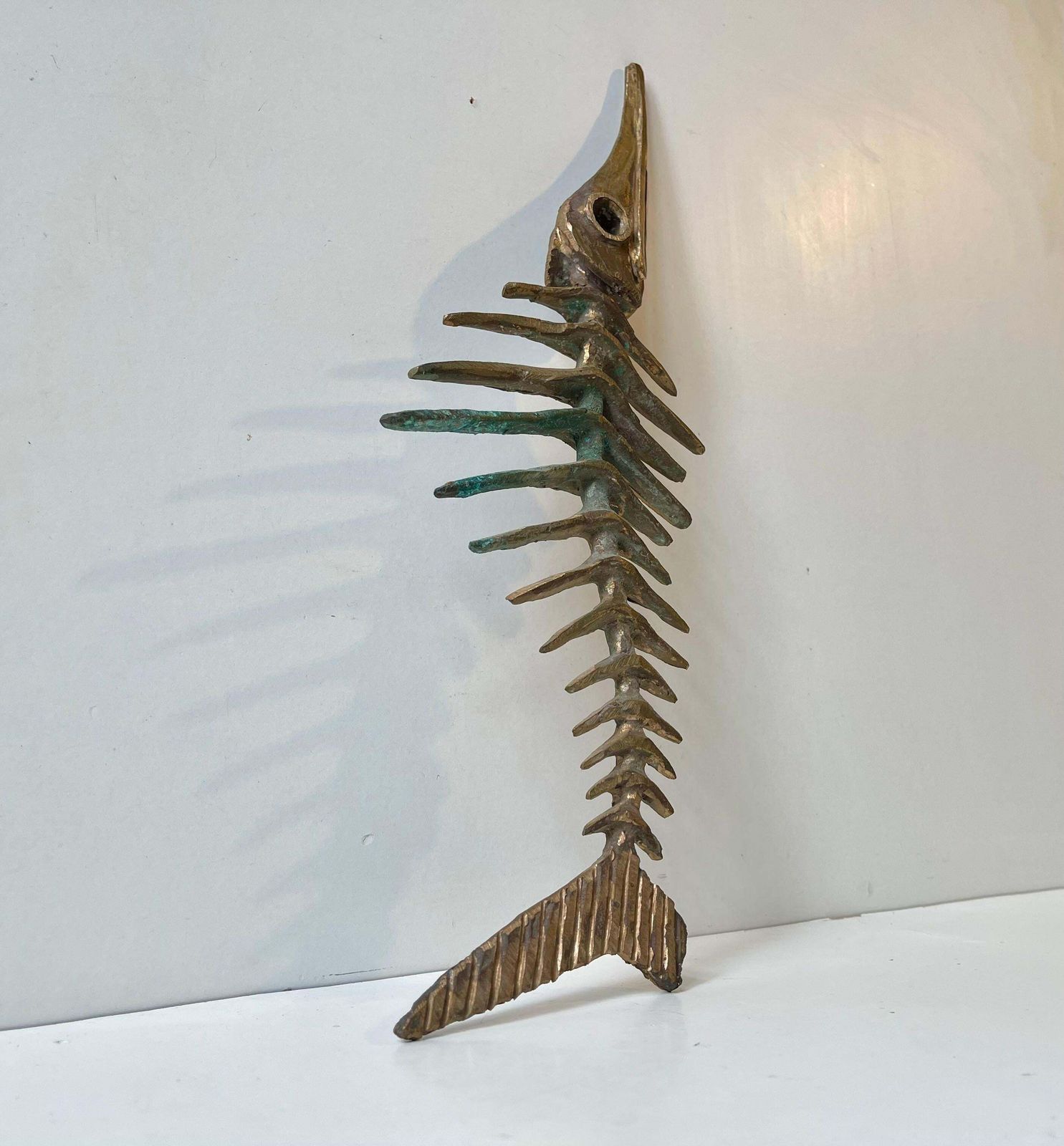 Danish Artist Peder E. Madsen Brutalist Primeval Sword Fish Skeleton In Bronze photo buy