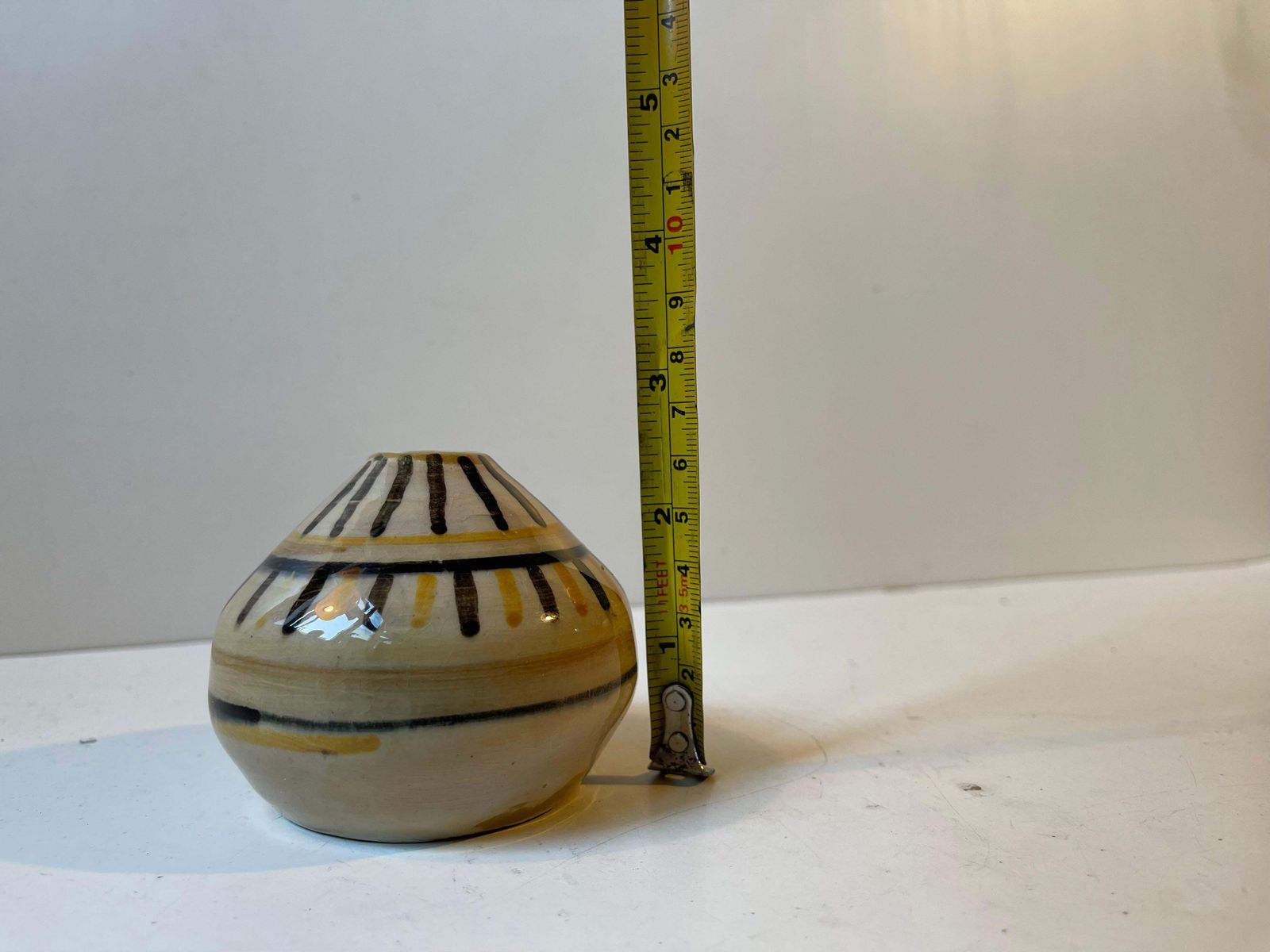 Swedish Modern Hand Glazed Ceramic Vase In Yellow & Black photo vintage