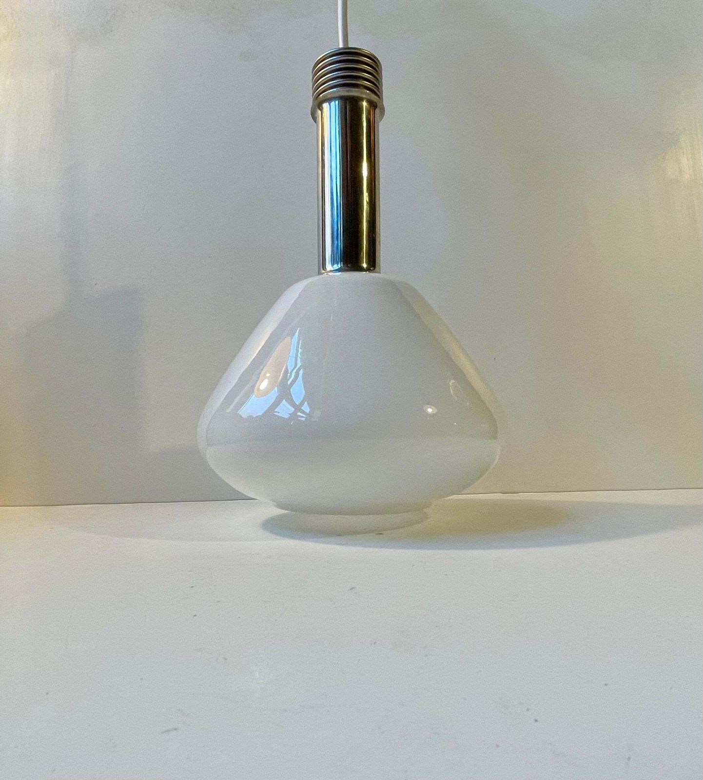 Italian Industrial Ceiling Lamp In White Opaline Glass & Chrome, 1970s photo buy