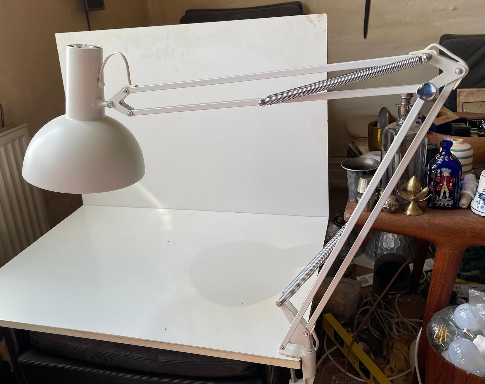 photo furniture Louis Poulsen White Articulated Architects Desk Or Wall Lamp, 1980s