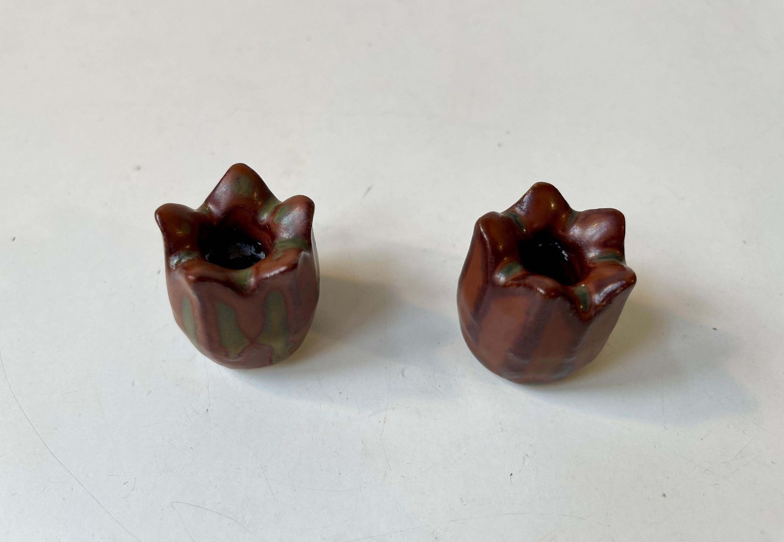 Glazed Rose Bud Candleholders In Stoneware By Eva Staehr Nielsen For Saxbo, 1950 photo for sale
