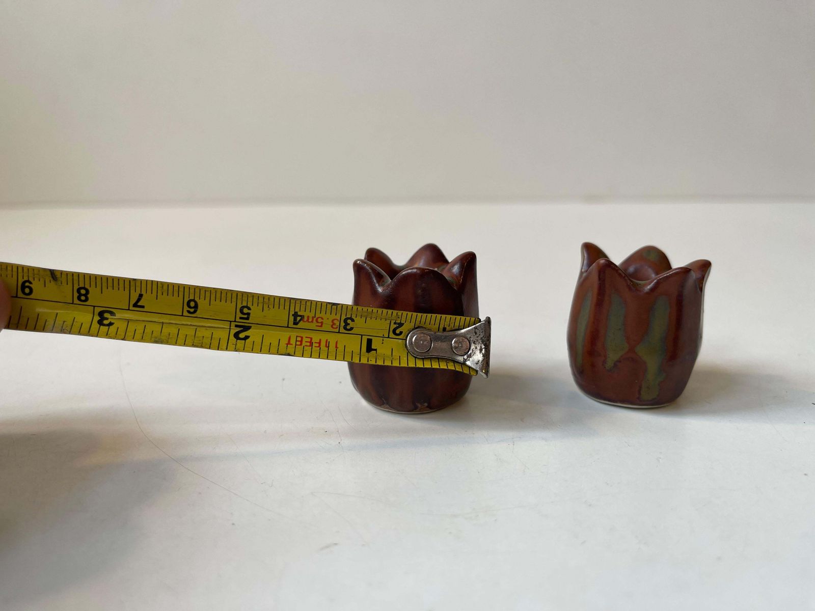 Glazed Rose Bud Candleholders In Stoneware By Eva Staehr Nielsen For Saxbo, 1950 photo vintage