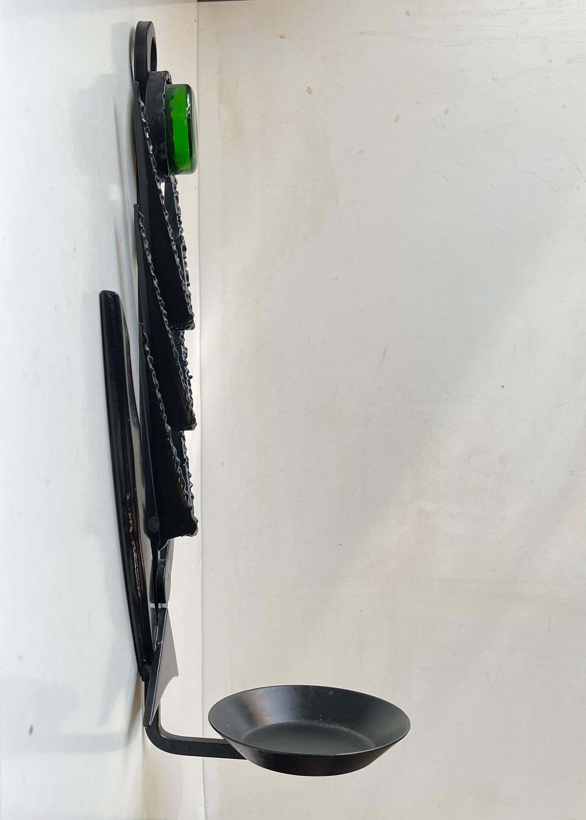 Sculptural Brutalist Iron & Green Glass Wall Candle Lamp By Dantoft, 1970s photo Home Decor