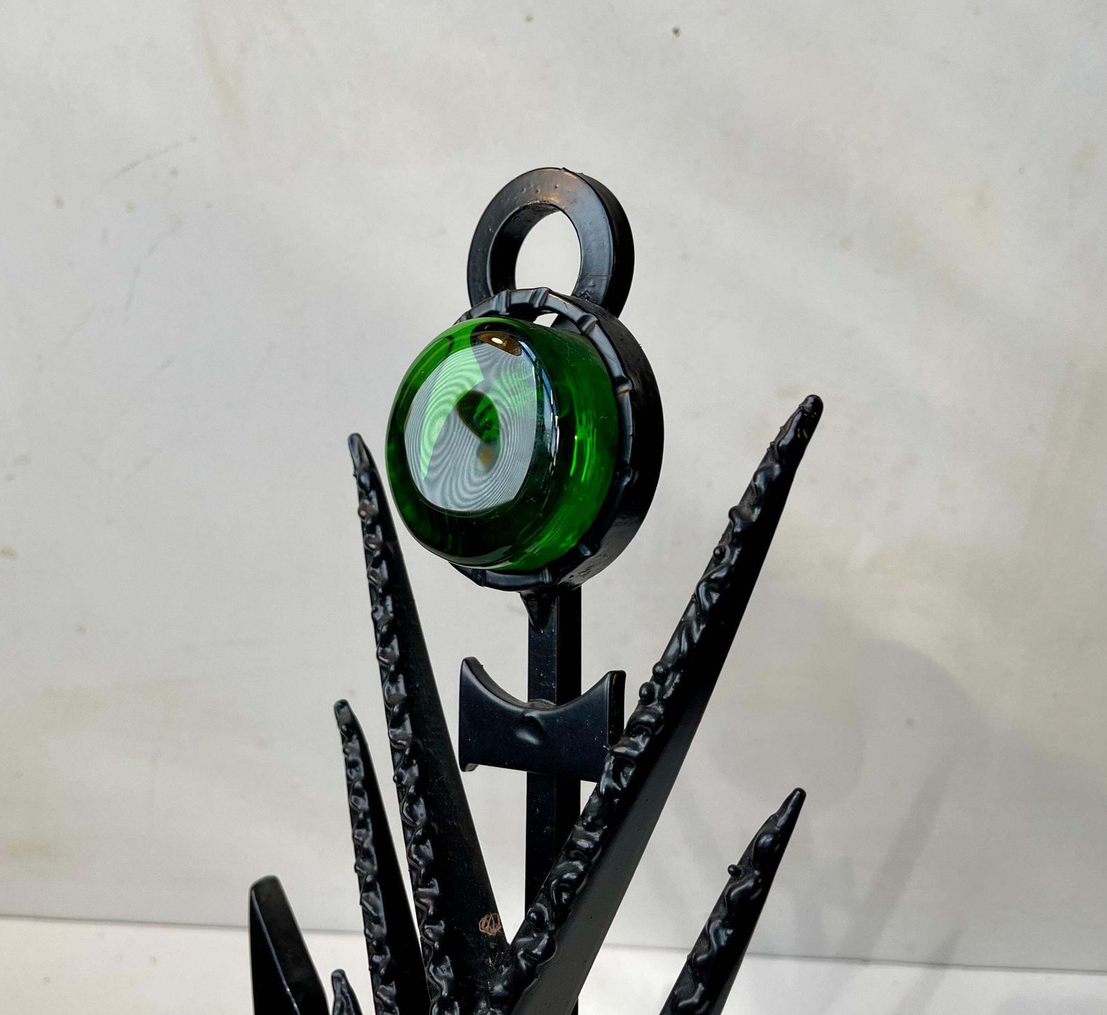 Sculptural Brutalist Iron & Green Glass Wall Candle Lamp By Dantoft, 1970s photo 296.0