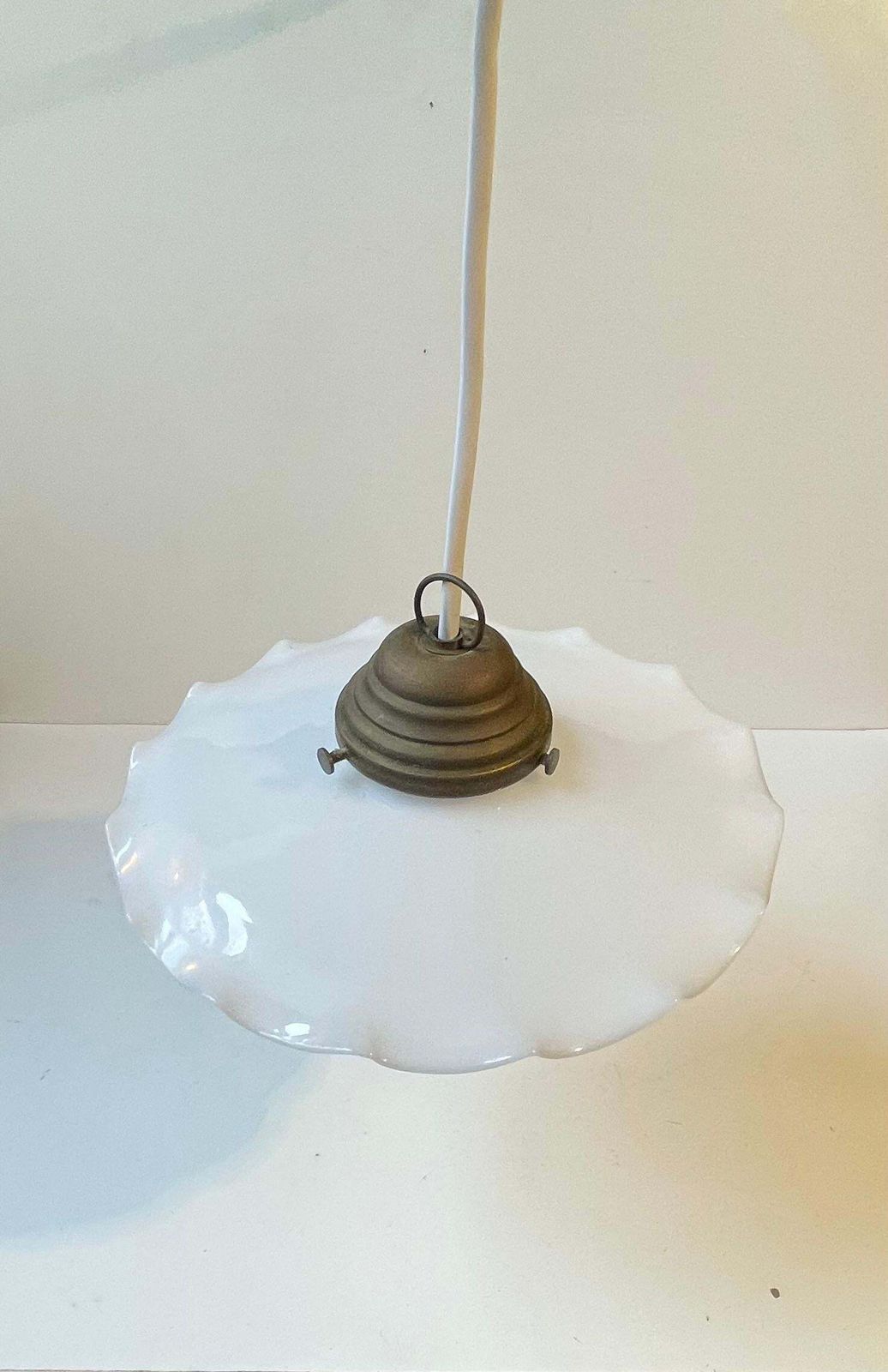 Scandinavian Ballerina Pendant Lamp W. Pleaded White Opaline Glass Shade, 1920s photo furniture