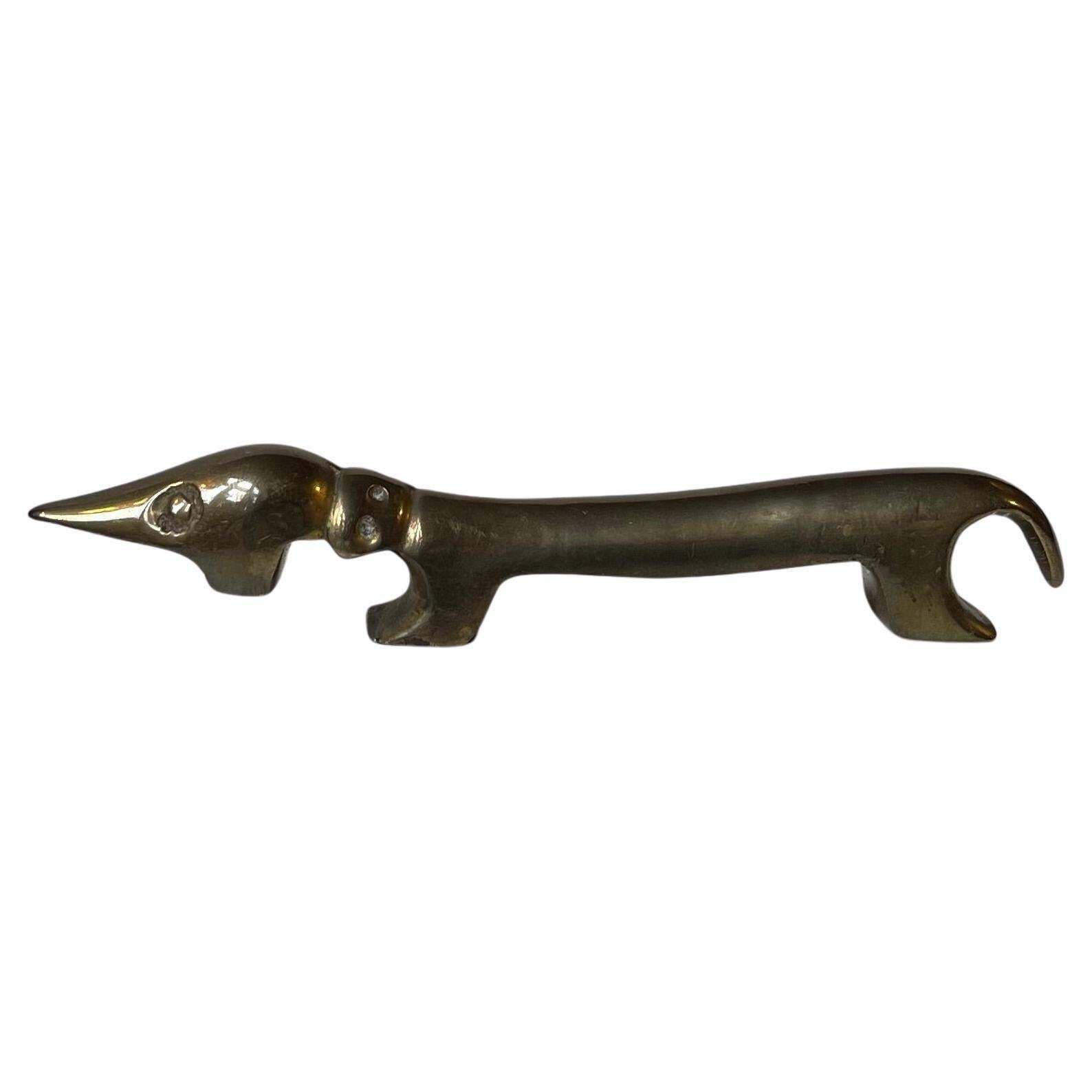 "Noodle" Dachshund Brass Dog Bottle Opener By Bosse Vienna Austria, 1950s
