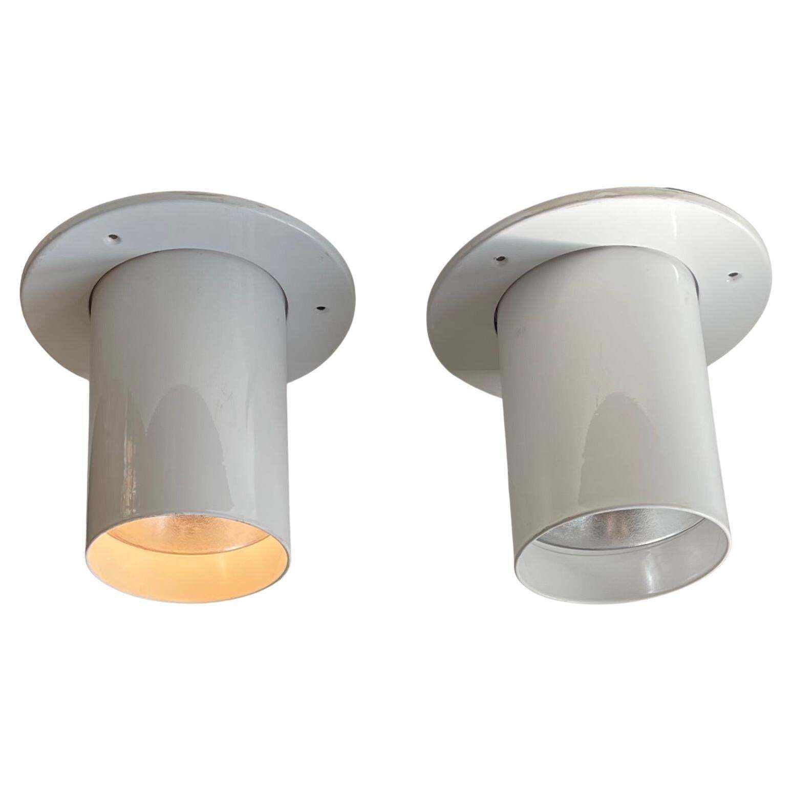 White Danish Minimalist Pipe Flush Mounts By Friis & Moltke For Lampas, 1970s