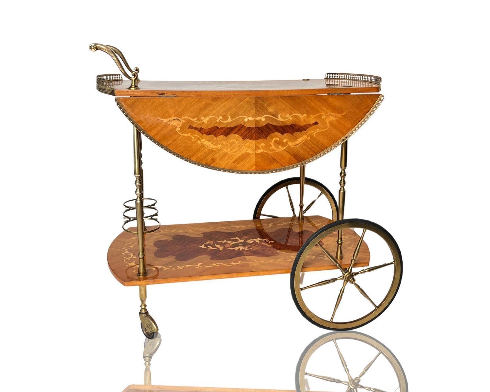Wooden Bar Cart | Drop Leave Marquetry | Sorrento 1950 1980 photo for sale