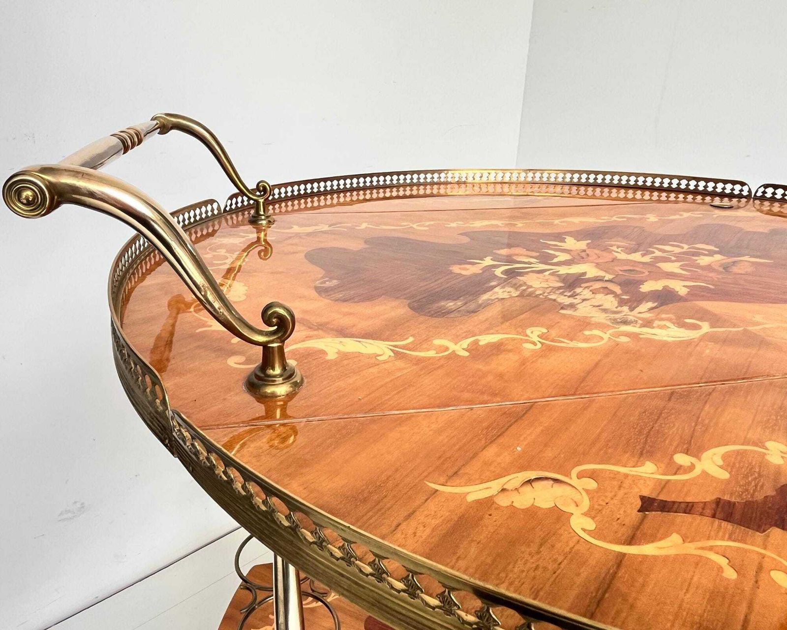 Wooden Bar Cart | Drop Leave Marquetry | Sorrento 1950 1980 photo 1794.0