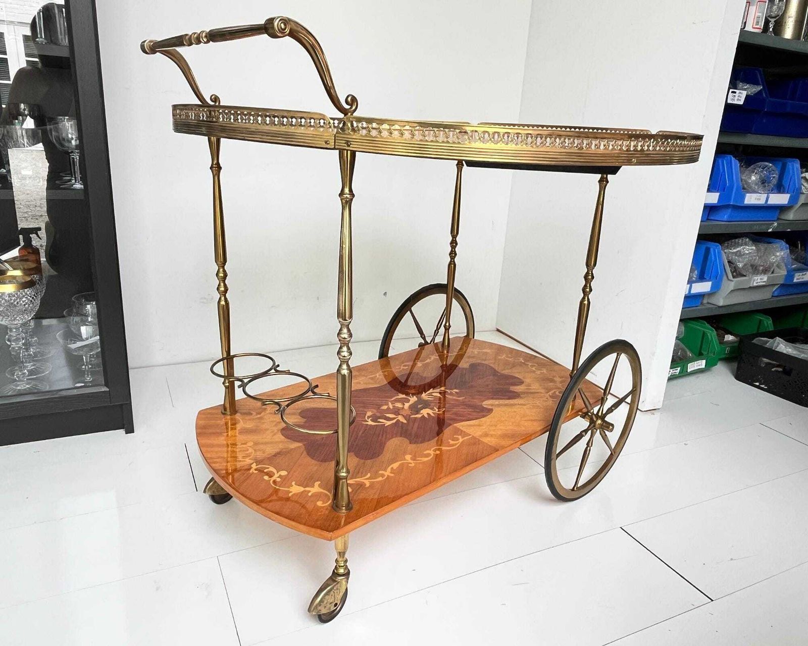 photo furniture Wooden Bar Cart | Drop Leave Marquetry | Sorrento 1950 1980