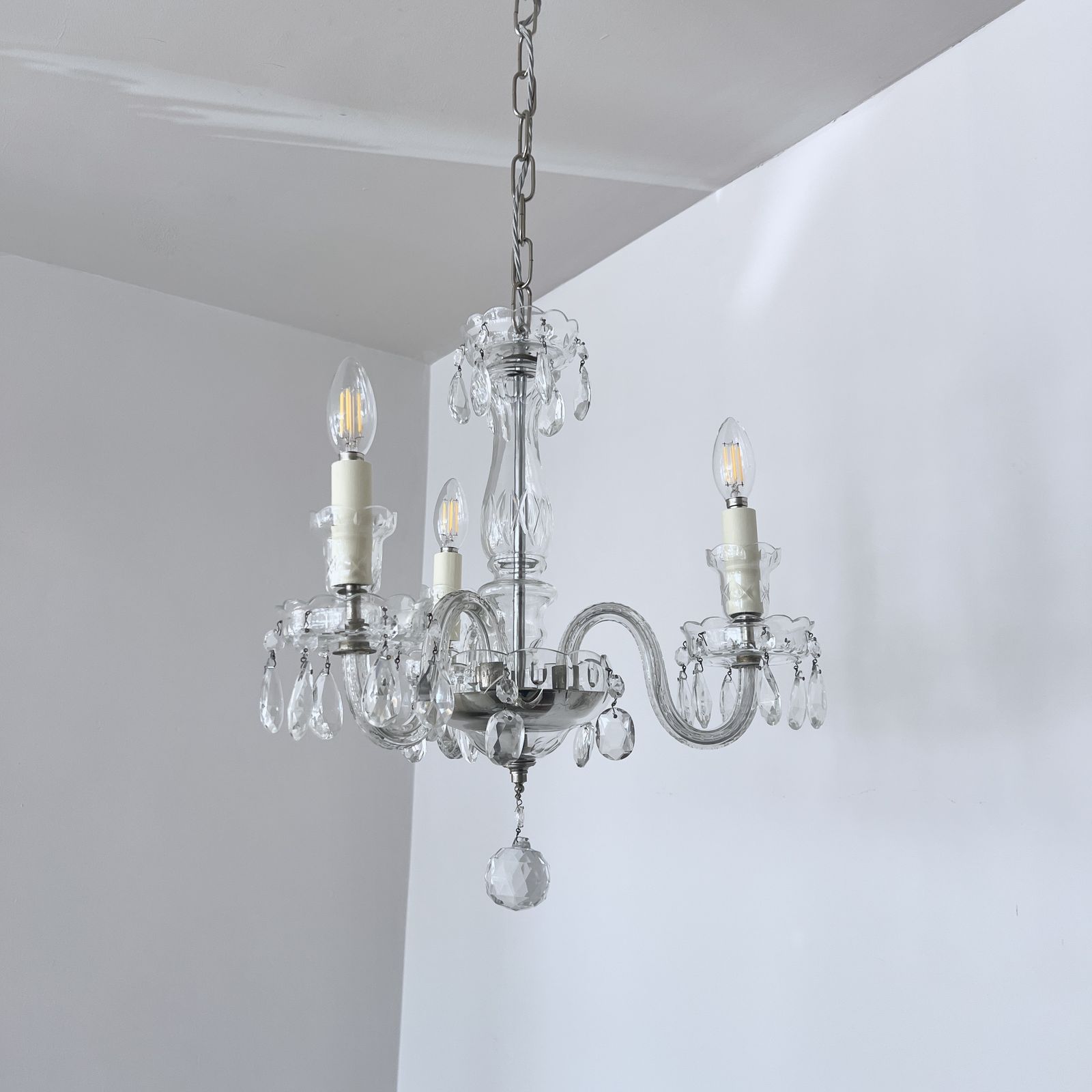 Three Arm Czech Crystal Chandelier photo for sale