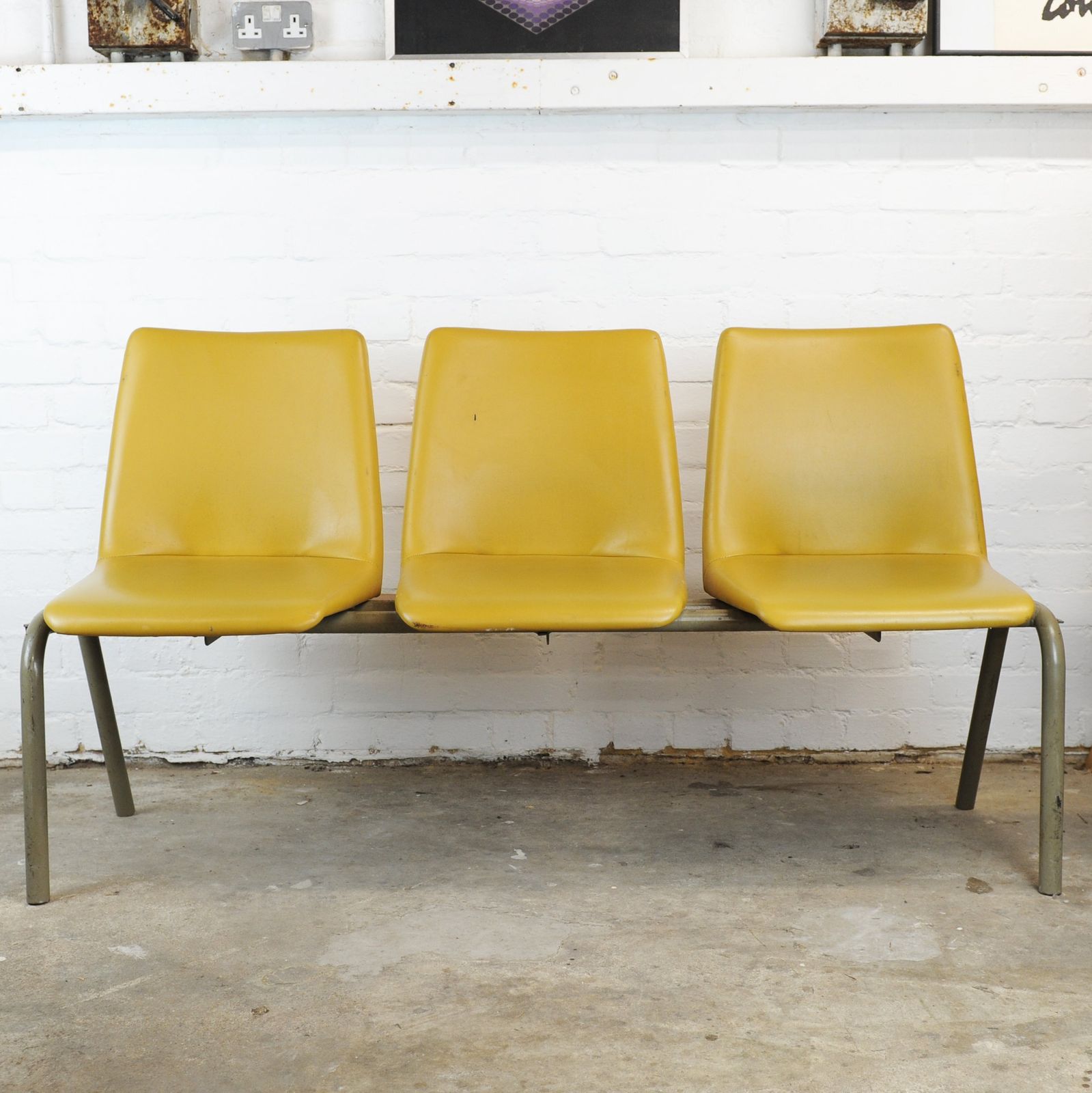 Conjoined Yellow Vinyl Chairs On Black Legs, Set Of 3, 1980s photo 185.0