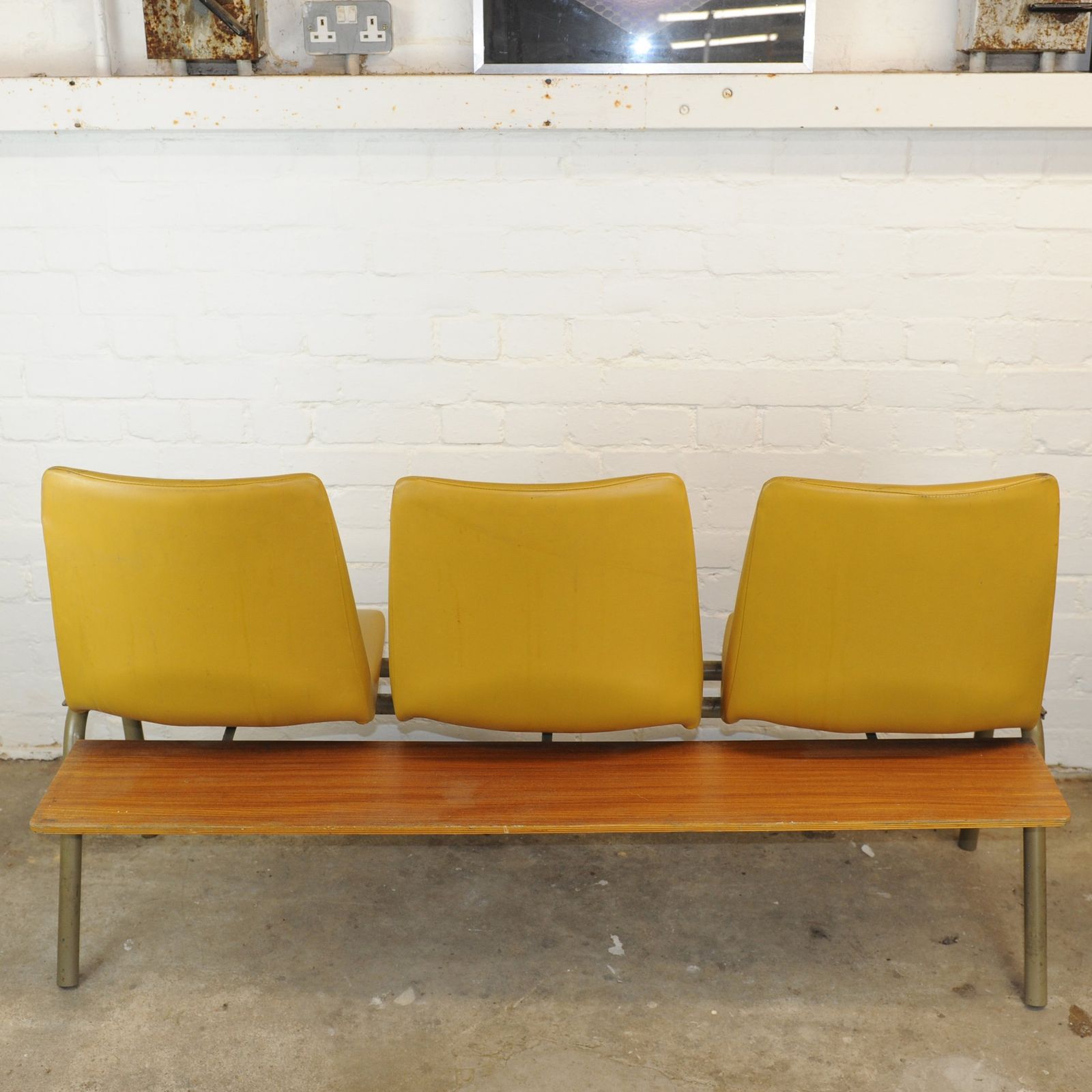 photo furniture Conjoined Yellow Vinyl Chairs On Black Legs, Set Of 3, 1980s