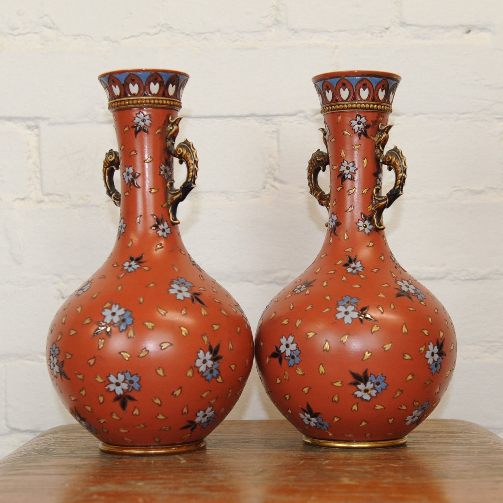 photo for sale Pair Of Large Vases By Villeroy & Boch Mettlac, 1889, Set Of 2