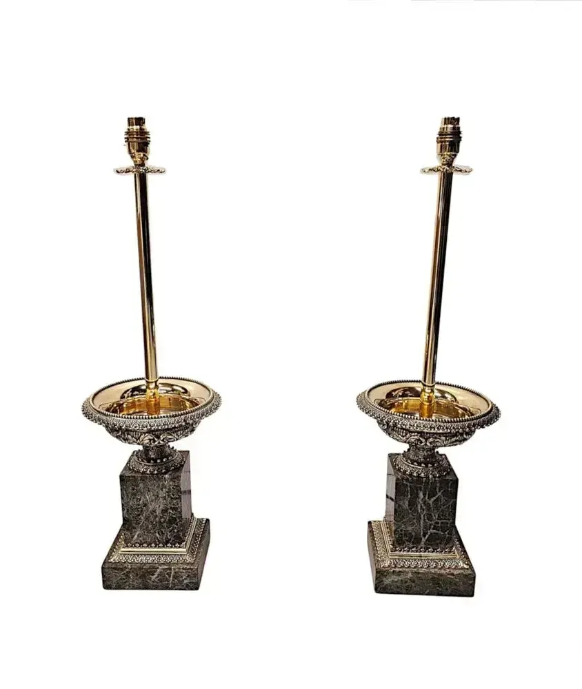 A Stunning Pair Of 19th Century Ormolu And Marble Tazza Urns Converted To Table Lamps photo for sale